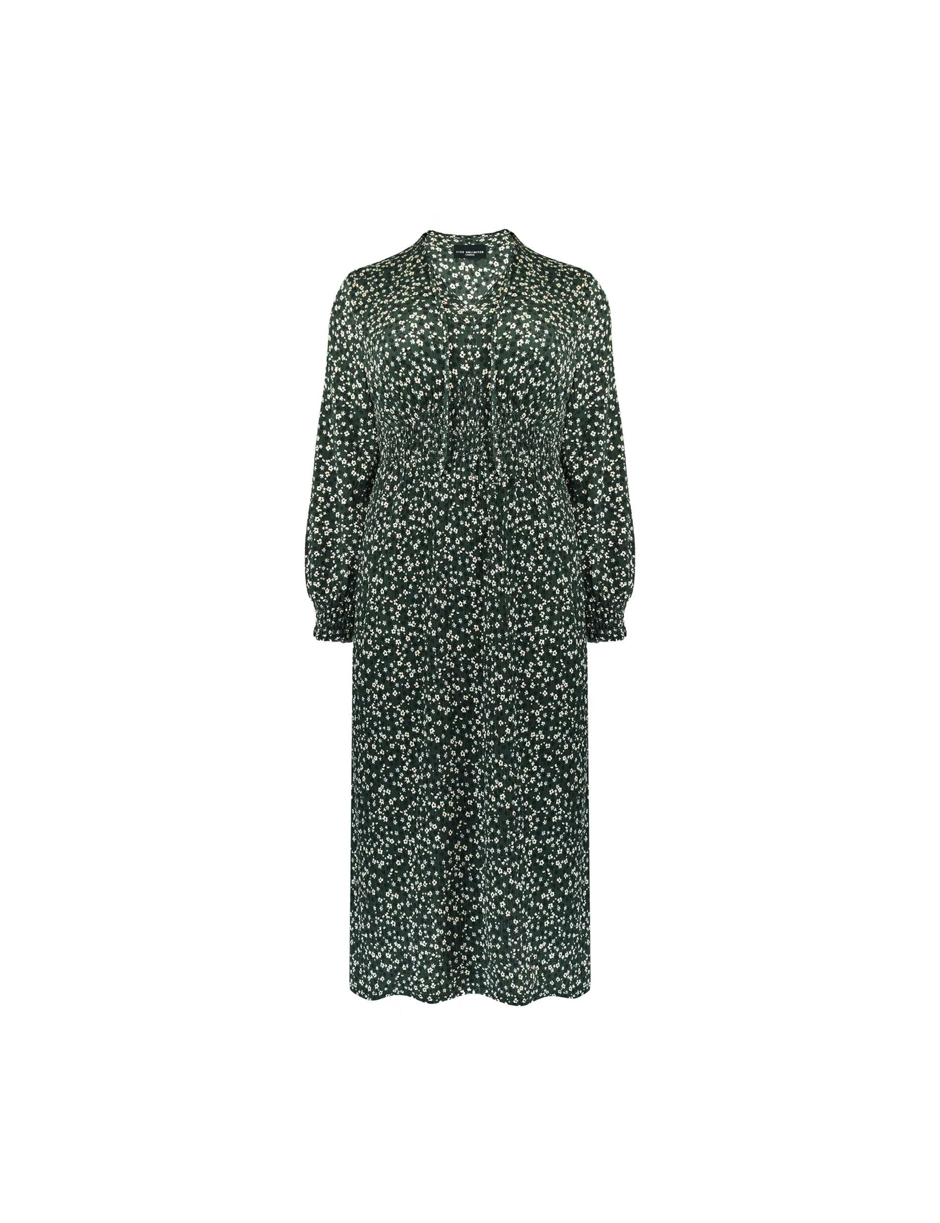 Petite Green Ditsy Jersey Shirred Waist Dress - Image 5