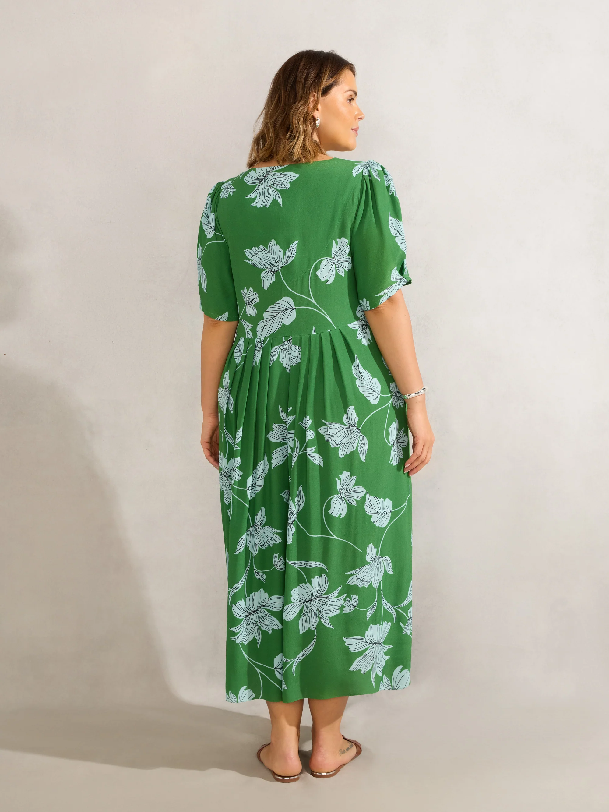 Petite Green Floral Print Short Sleeve Lace Up Dress - Image 8