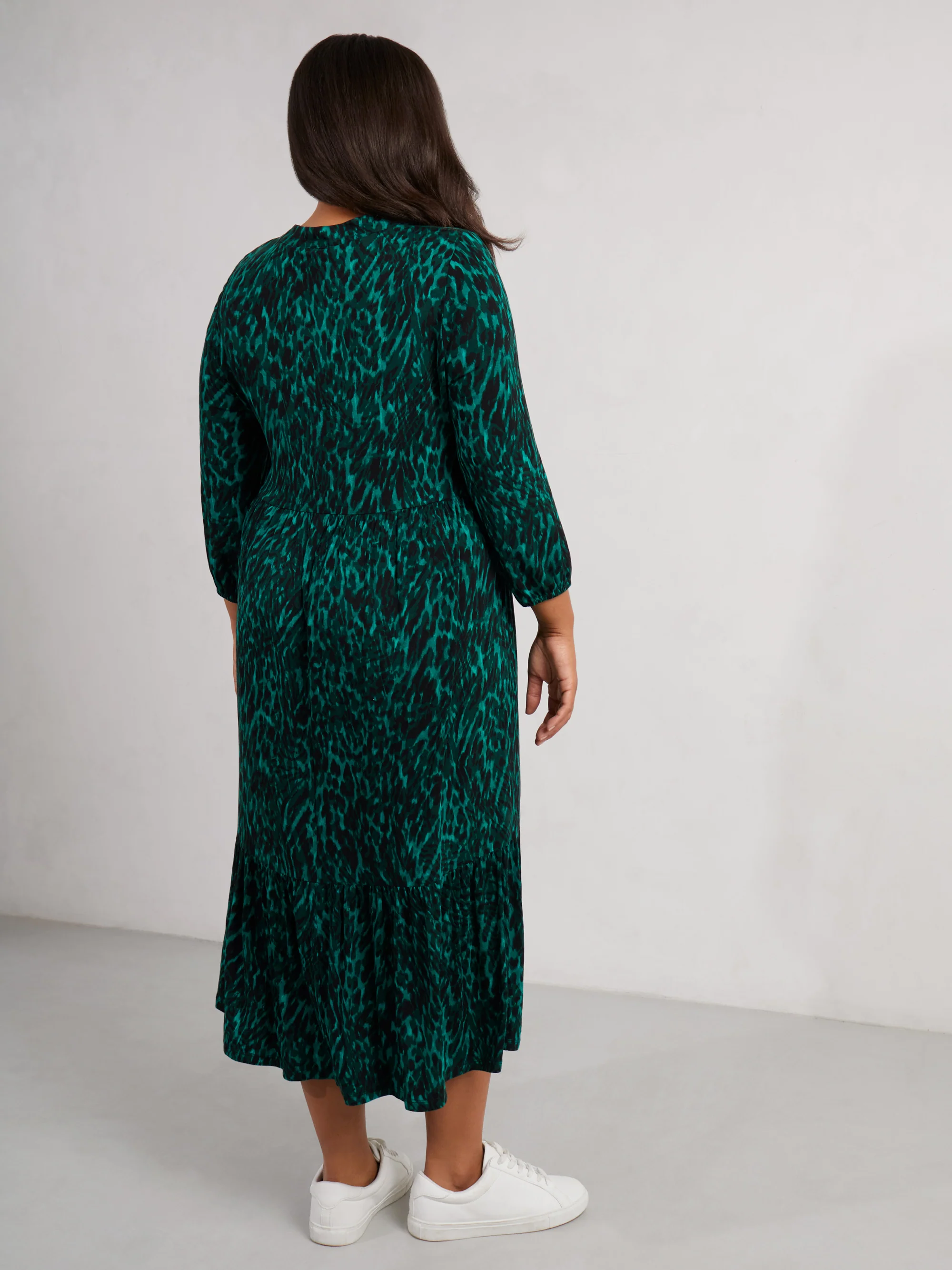Petite Green Leopard Jersey Nehru Collar Midi Dress - Image 7