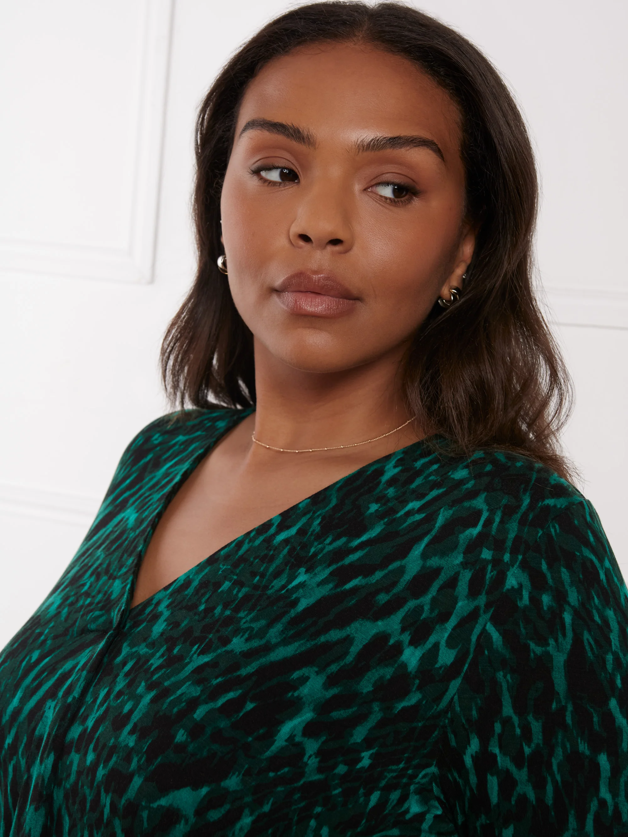 Green Leopard Jersey Pleat Front Tunic - Image 3
