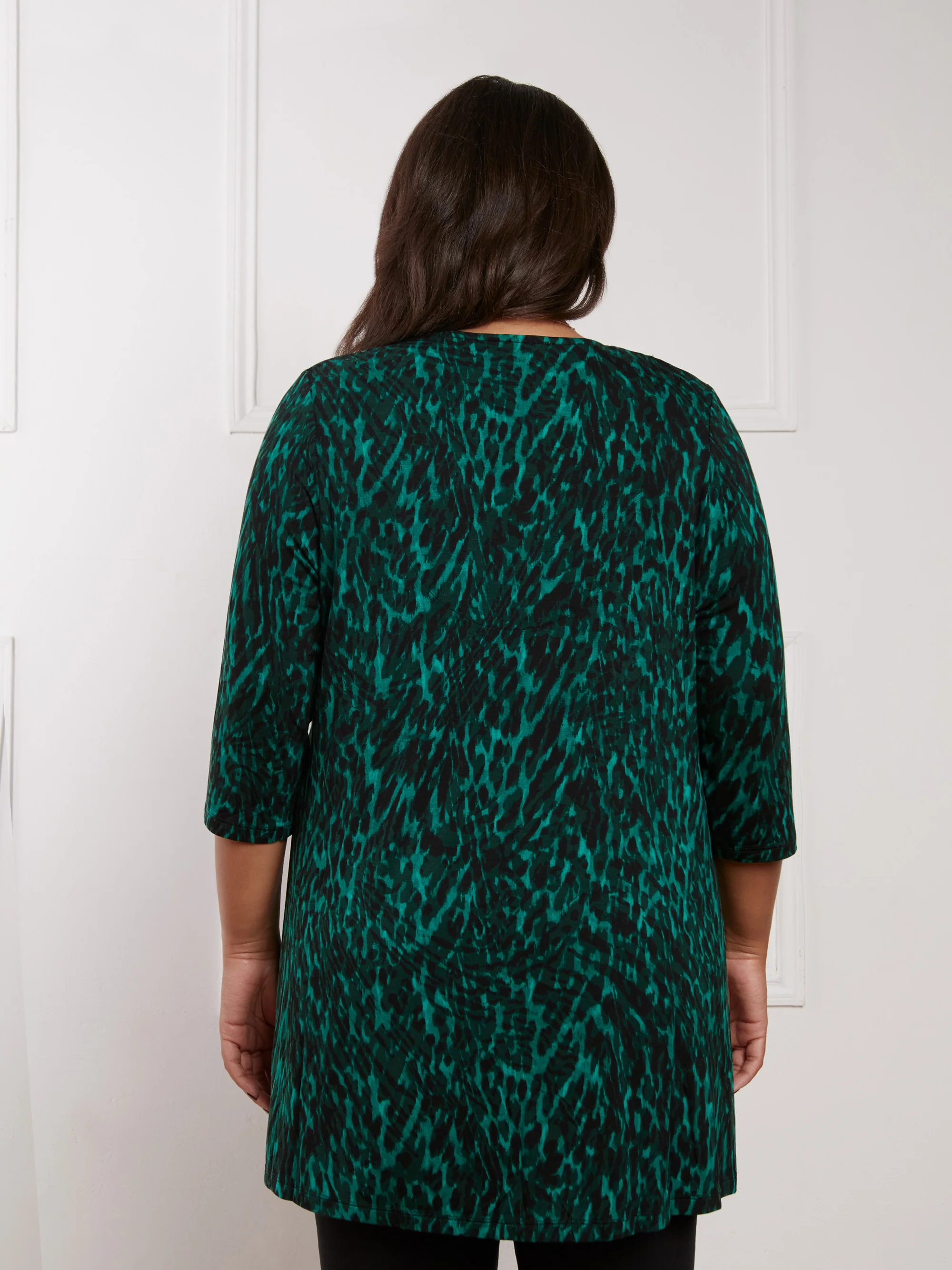 Green Leopard Jersey Pleat Front Tunic - Image 4