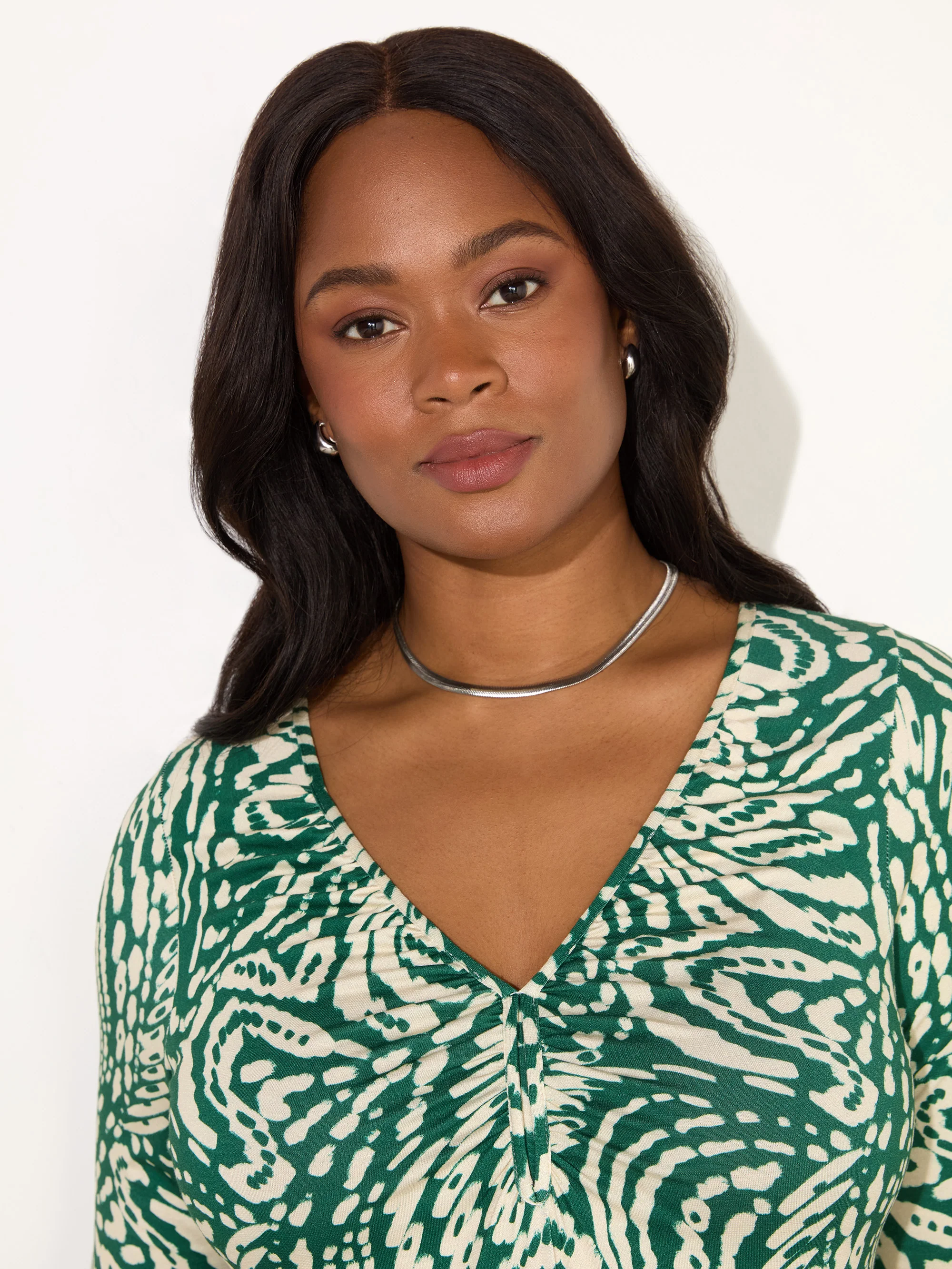 Petite Green Mono Print Jersey Ruched Front Dress - Image 5