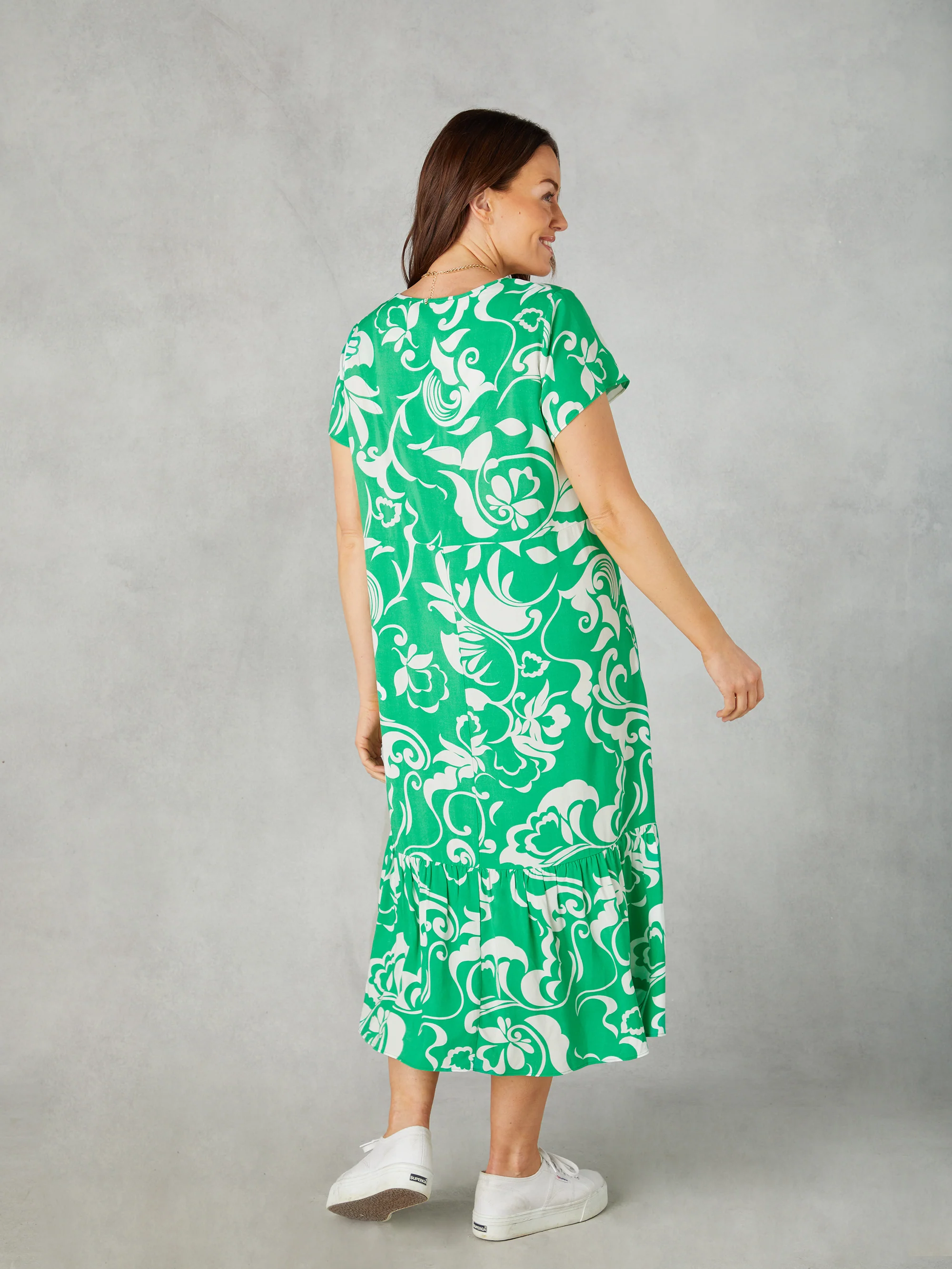 Petite Green Paisley Print V-Neck Dress - Image 3