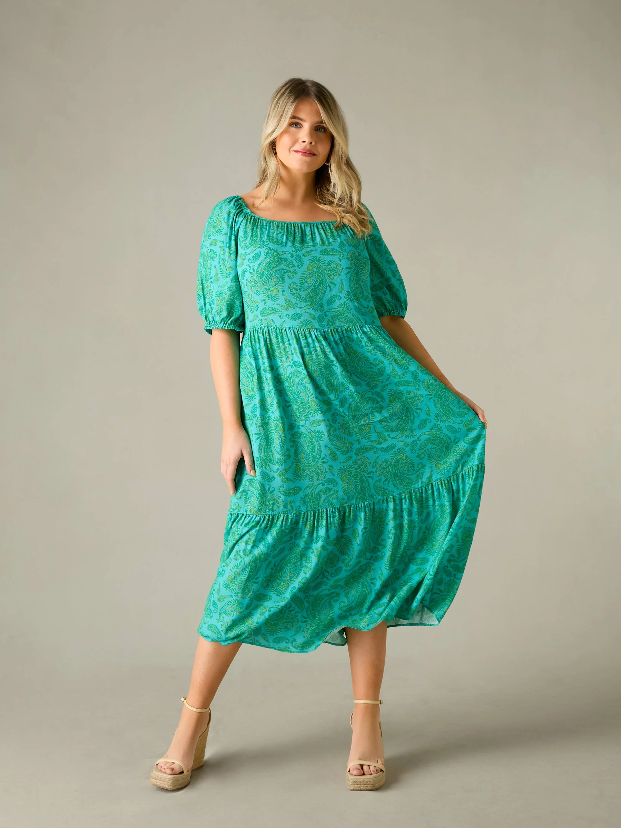 Petite Green Paisley Puff Sleeve Maxi Dress - Image 4