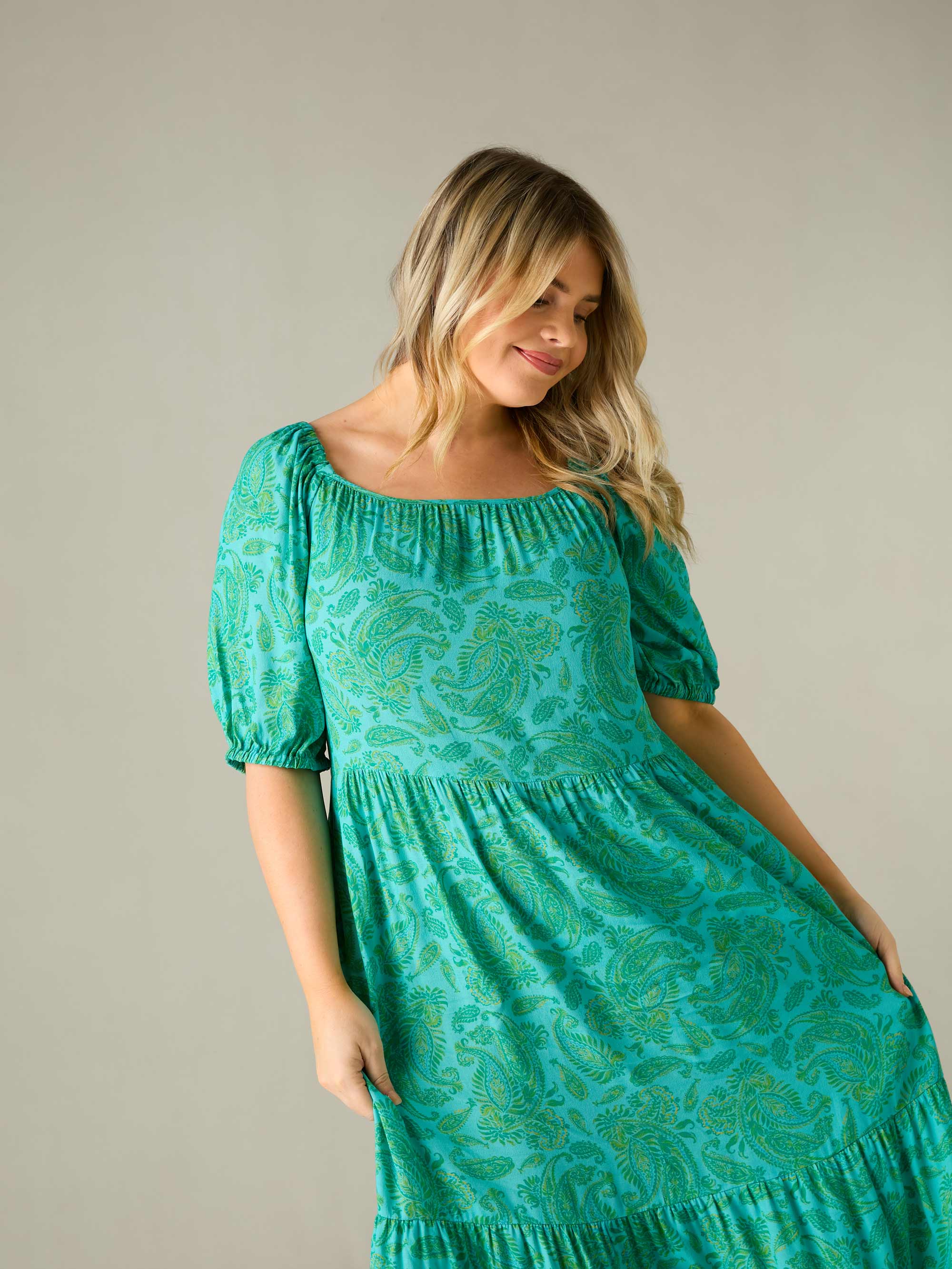 Petite Green Paisley Puff Sleeve Maxi Dress - Image 5