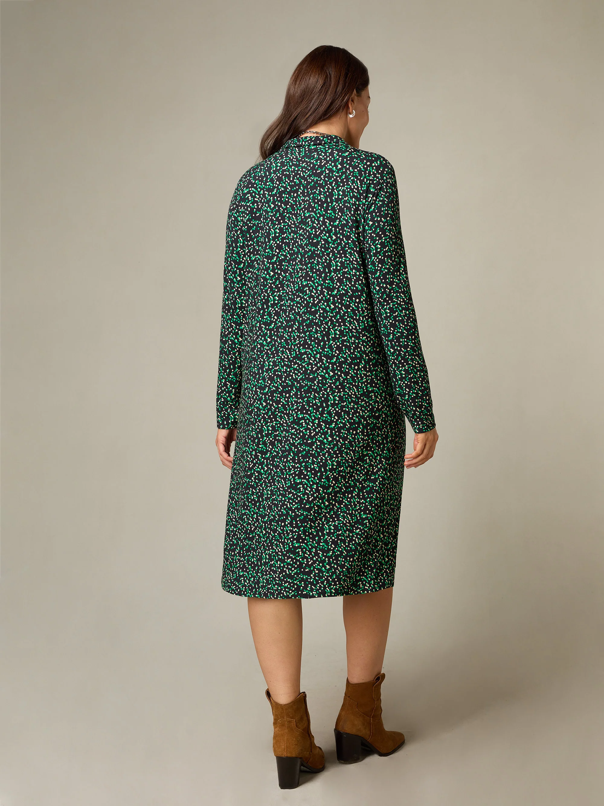 Petite Green Spot Print Jersey Relaxed Shirt Dress - Image 3