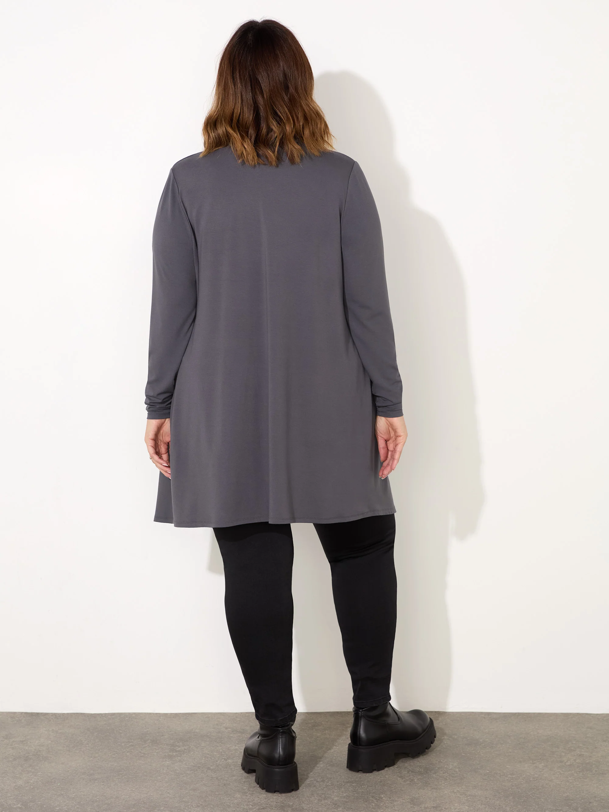 Petite Grey Jersey Longline Waterfall Cardigan - Image 3