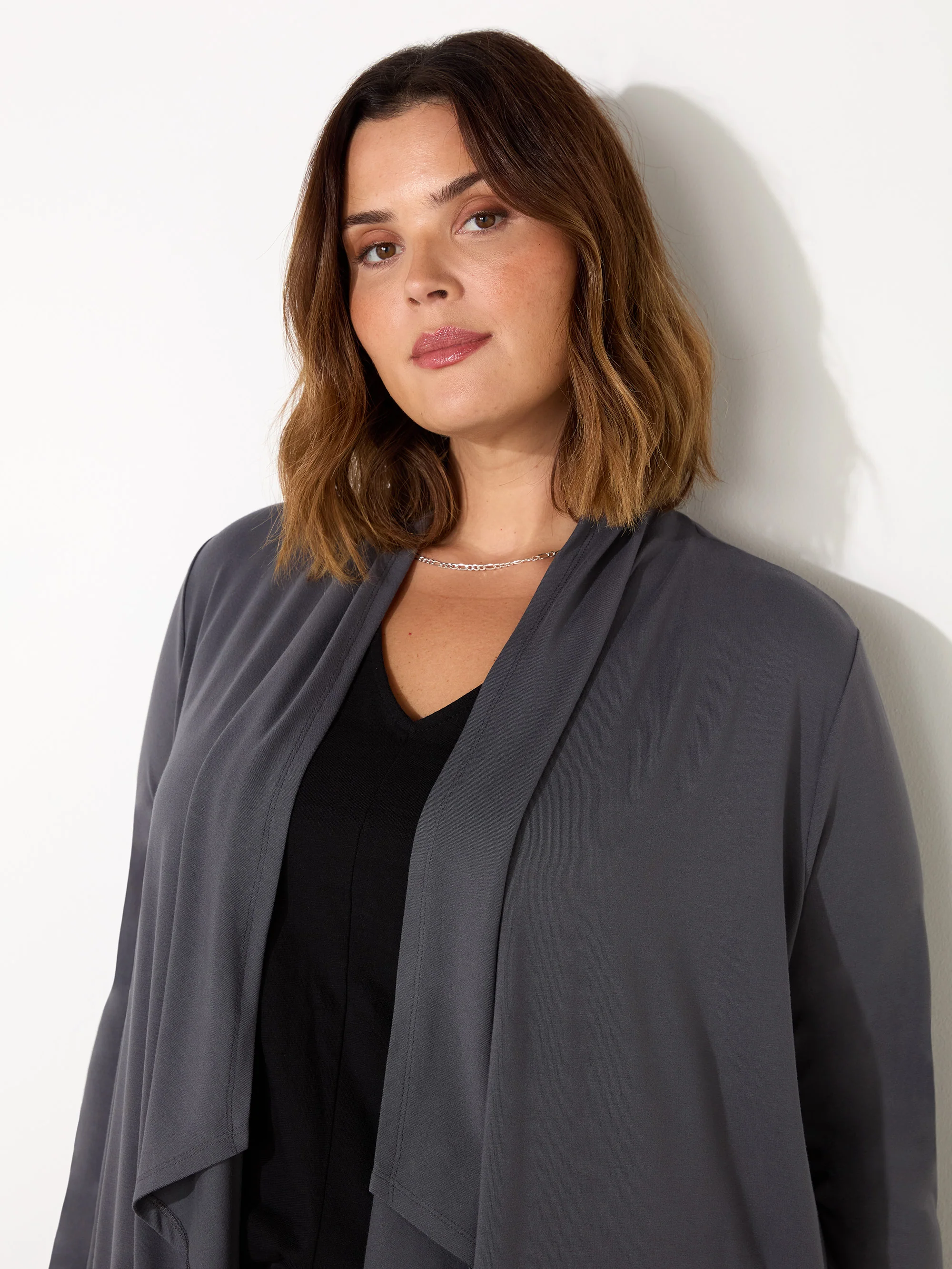 Petite Grey Jersey Longline Waterfall Cardigan - Image 4