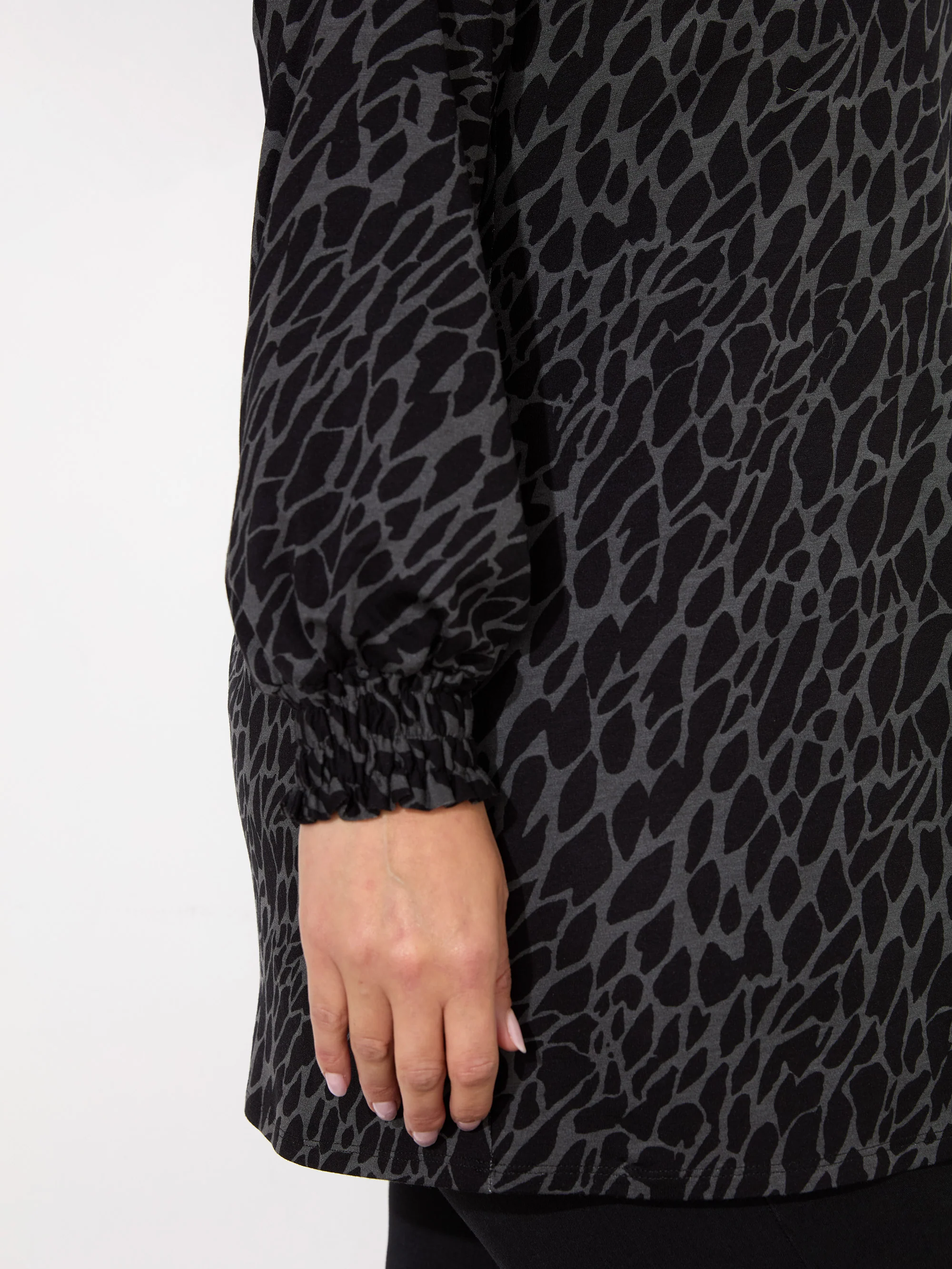 Petite Grey Snake Print Jersey Nehru Collar Tunic - Image 3