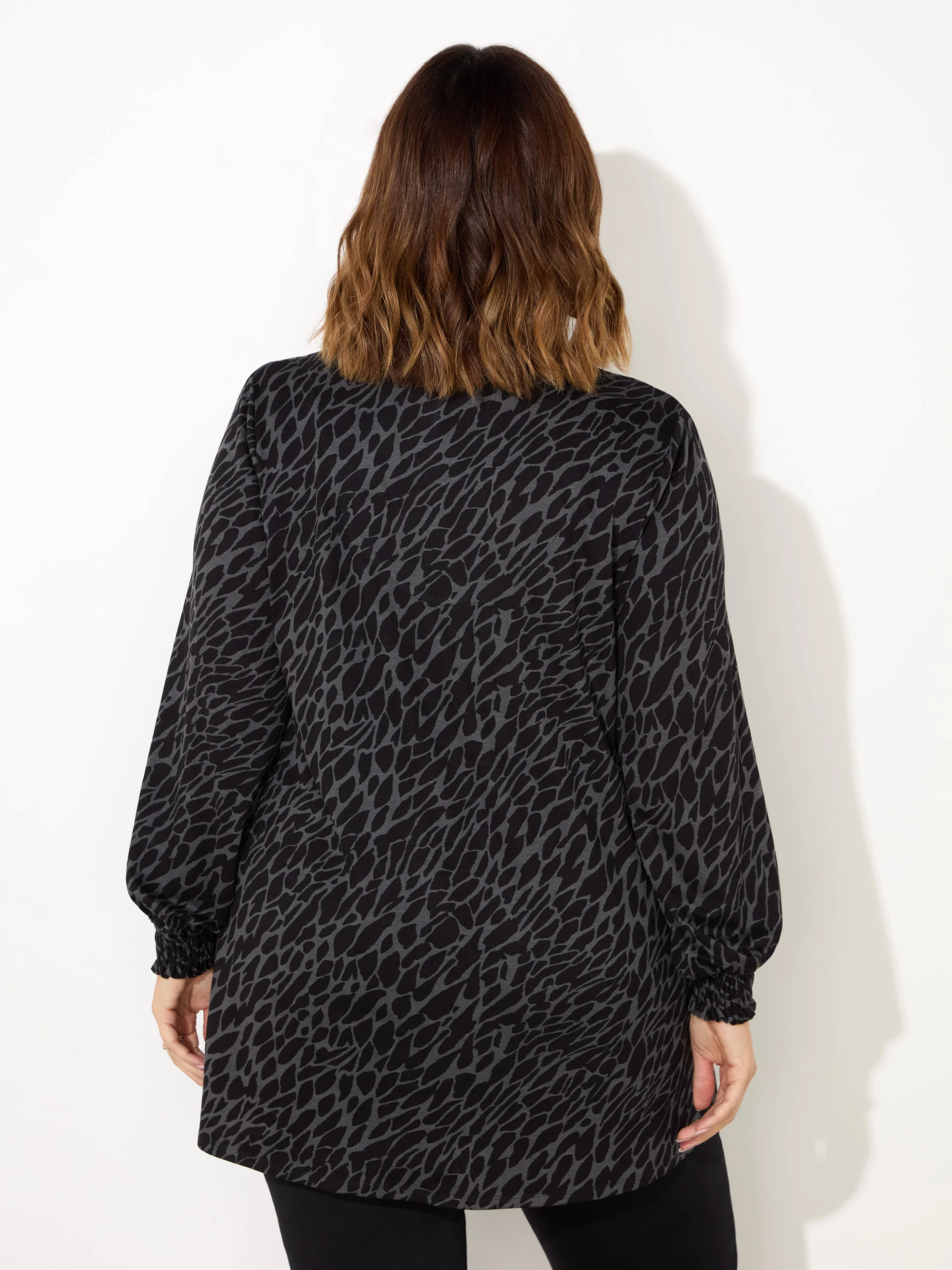 Petite Grey Snake Print Jersey Nehru Collar Tunic - Image 4