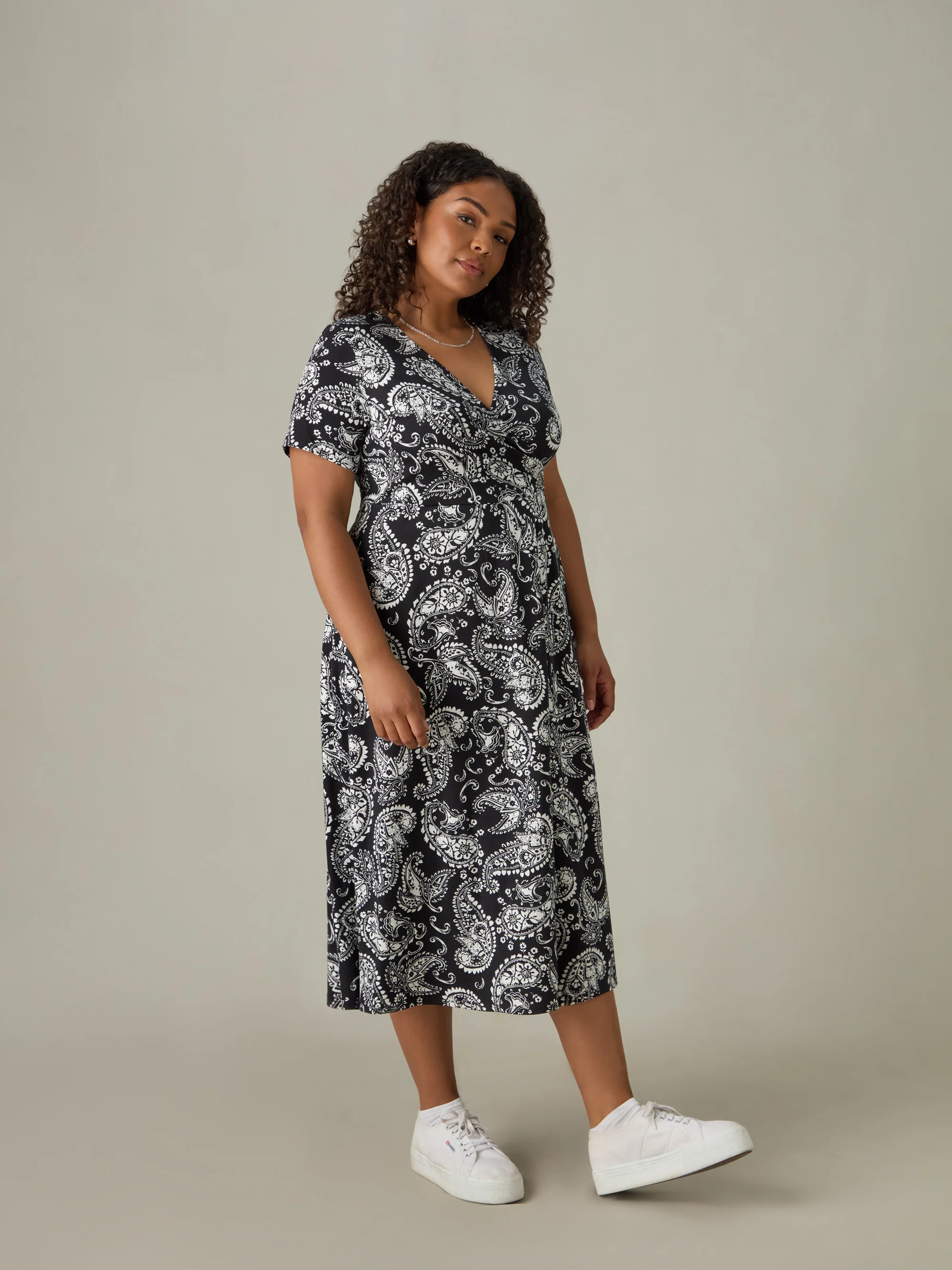 Petite Mono Paisley Wrap Midi Dress - Image 2
