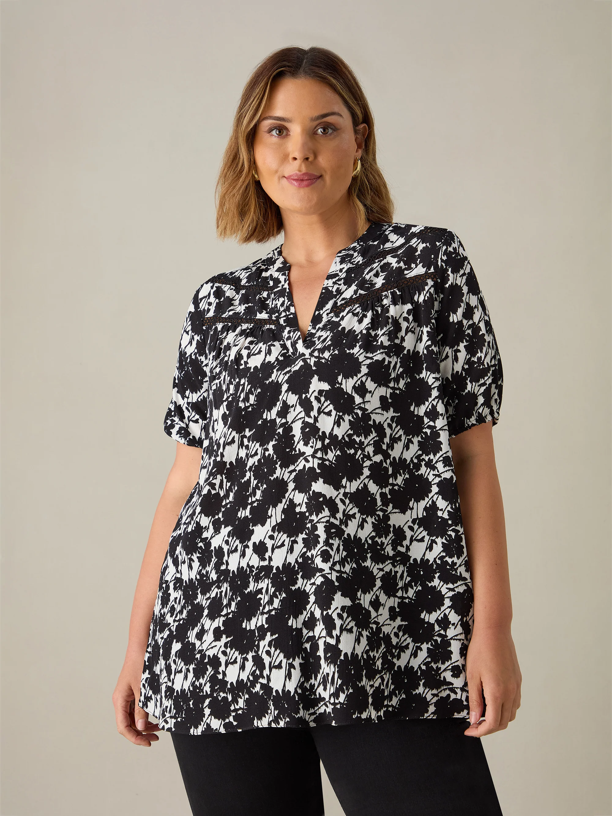 Petite Mono Print Trim Detail Blouse - Image 2