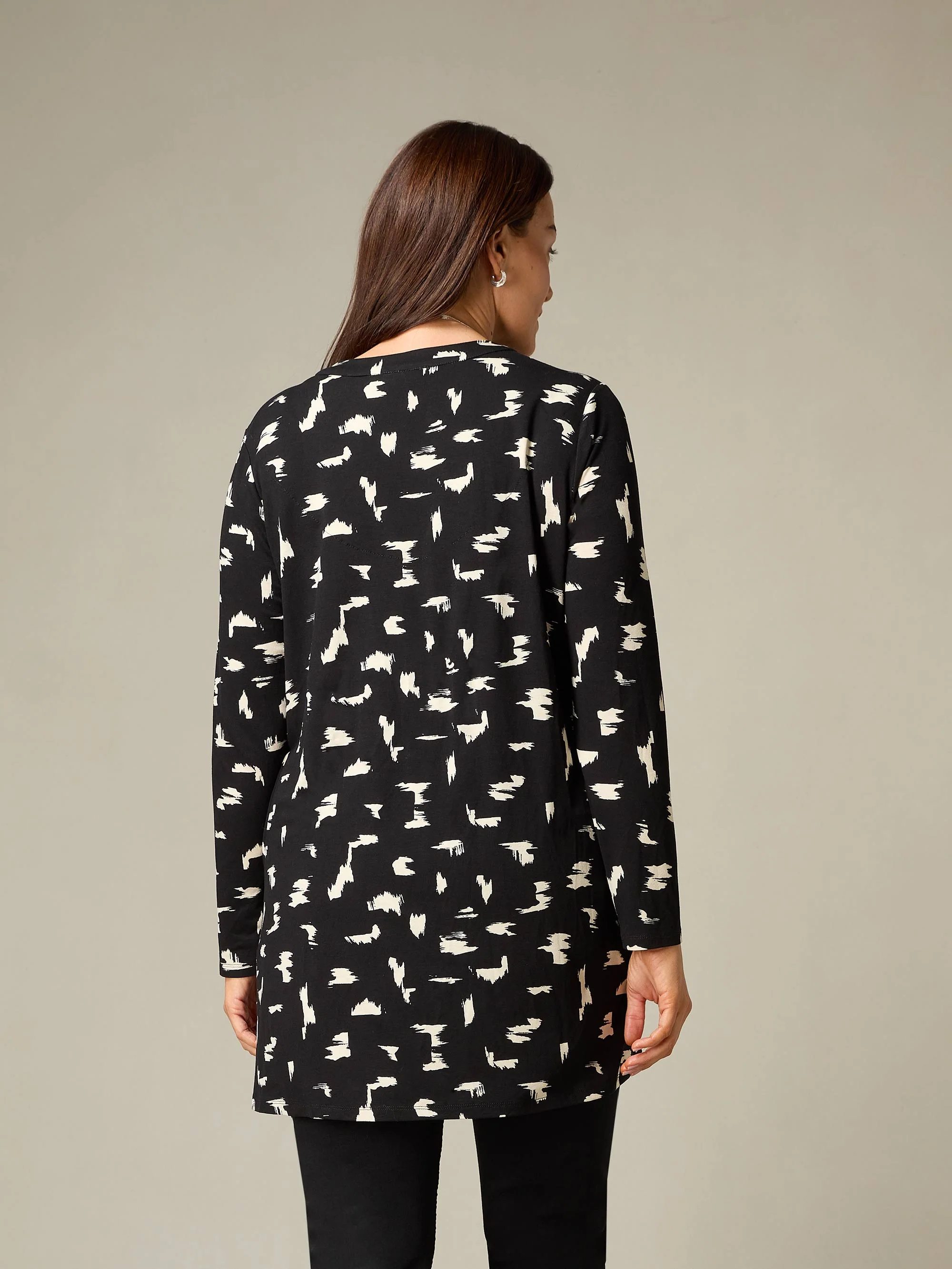 Petite Mono Smudge Print Jersey V-Neck Tunic - Image 3