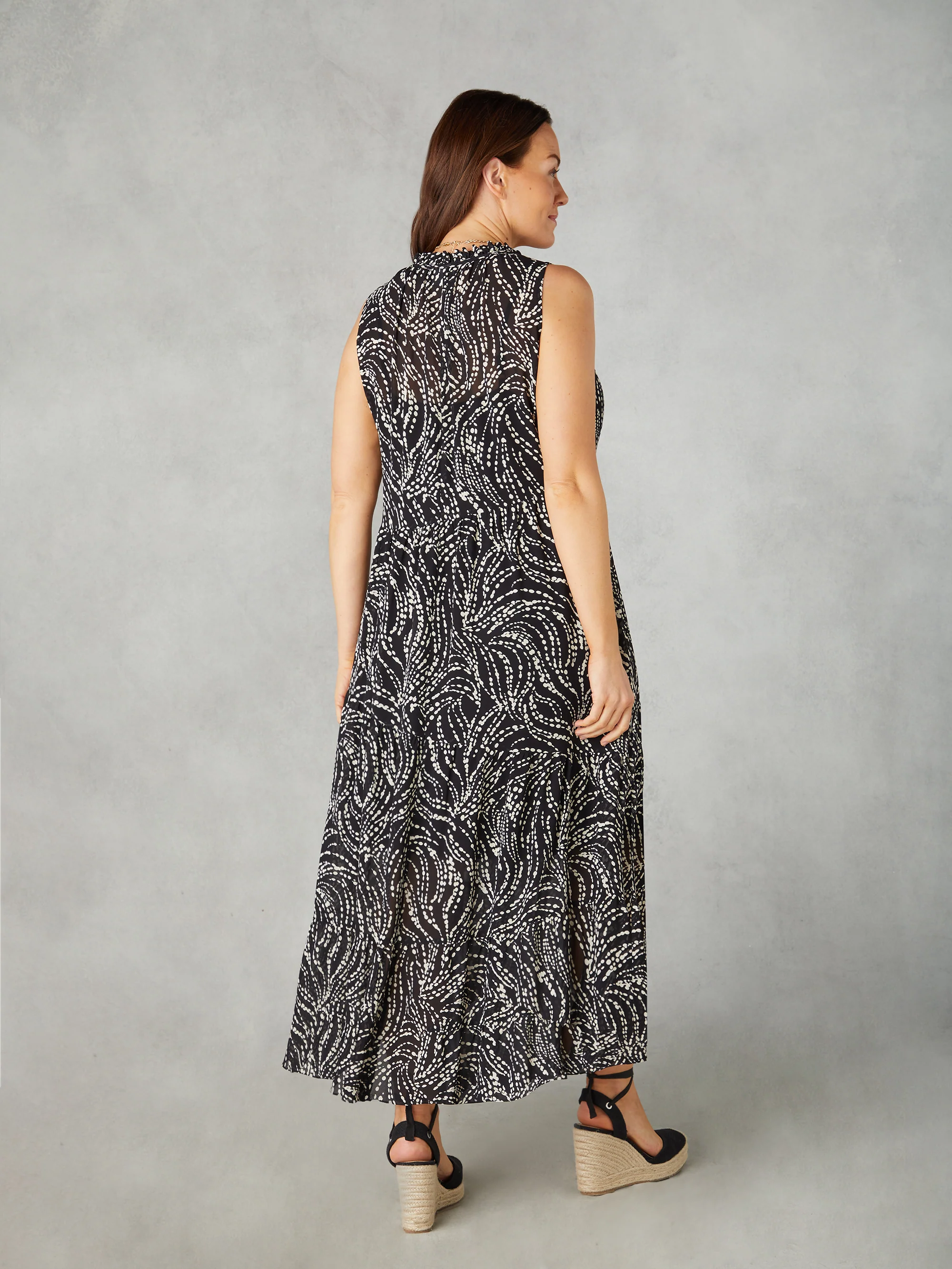 Petite Mono Spot Print Ruffle Maxi Dress - Image 2