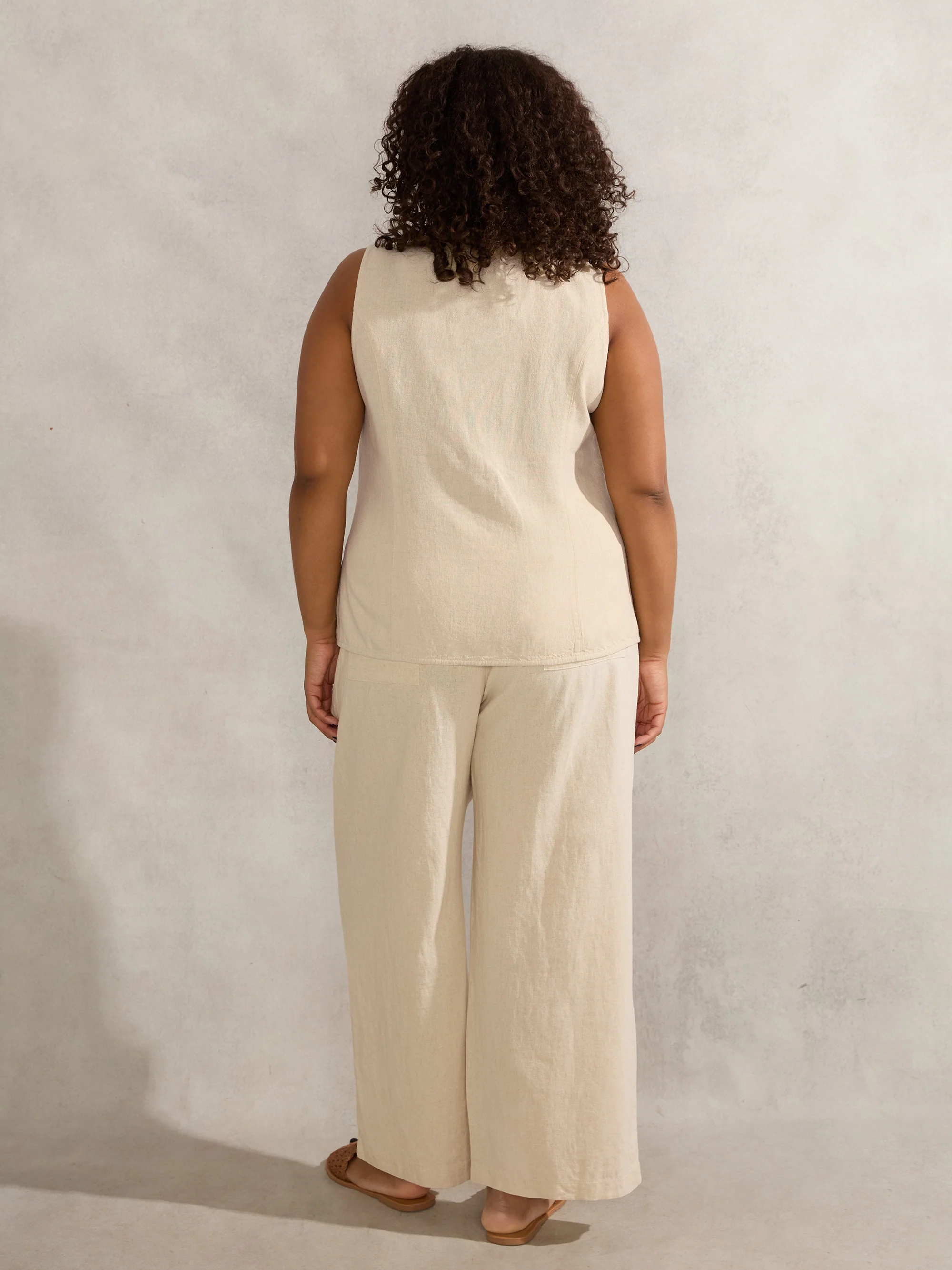 Petite Natural Linen Blend Full Length Drawstring Trouser - Image 4
