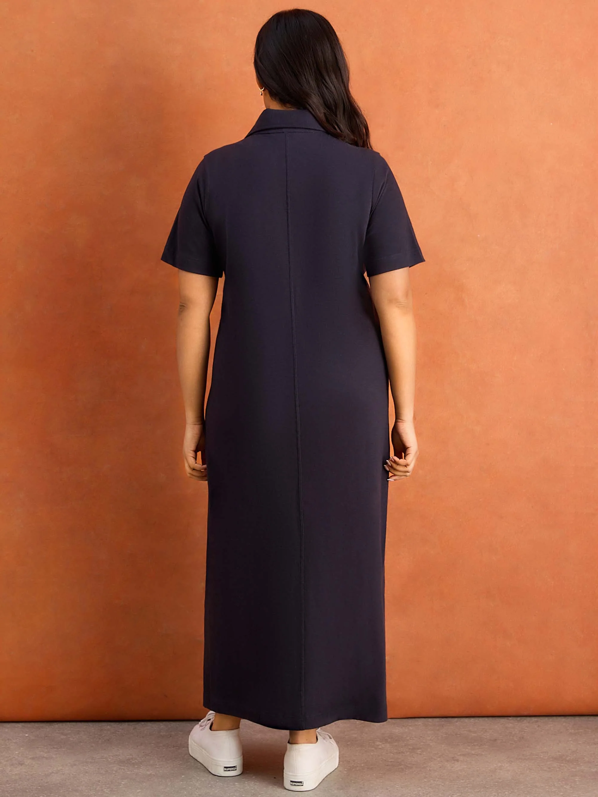 Petite Navy Collar Neck Jersey Midi Dress - Image 4