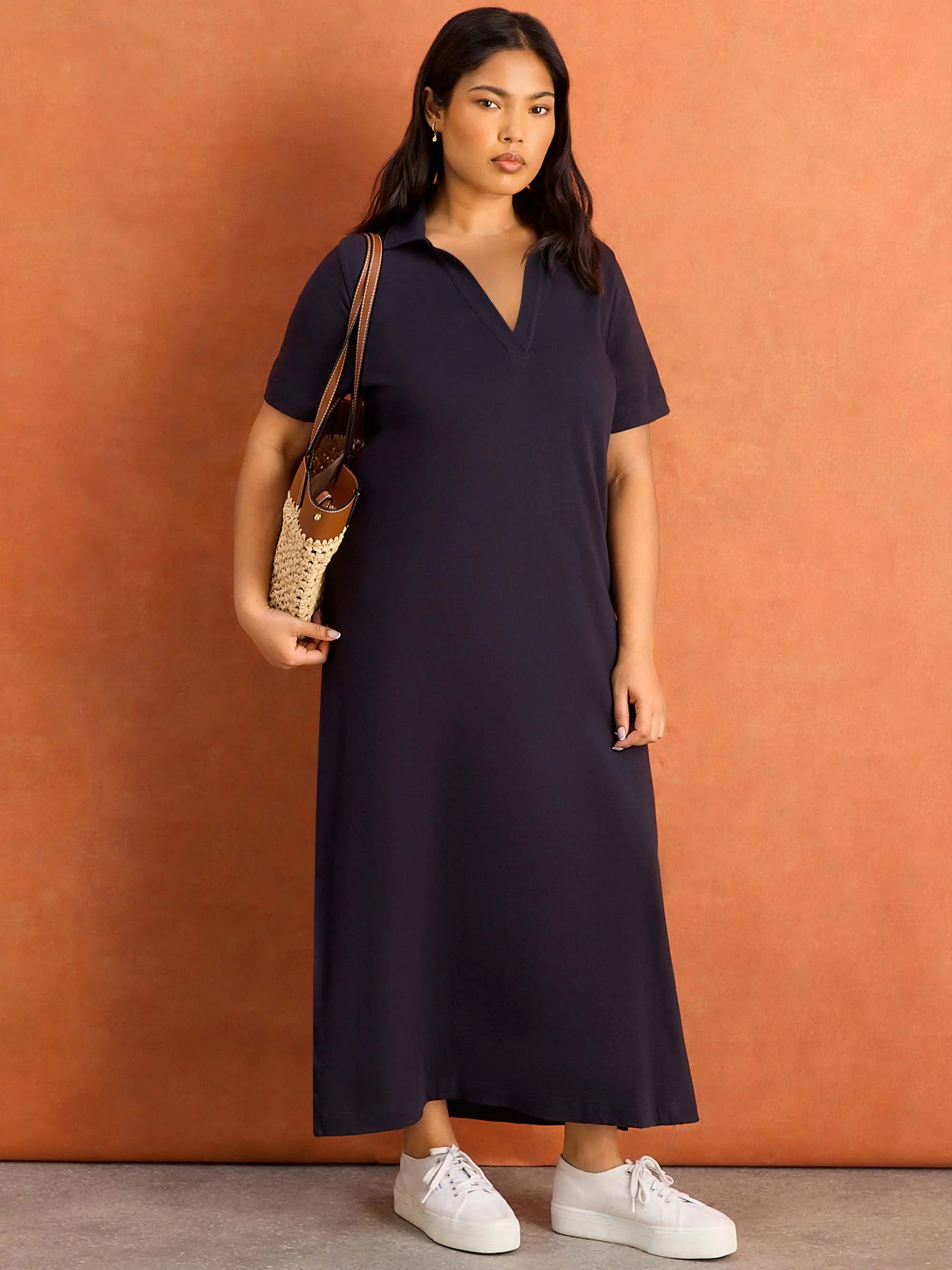 Petite Navy Collar Neck Jersey Midi Dress - Image 5