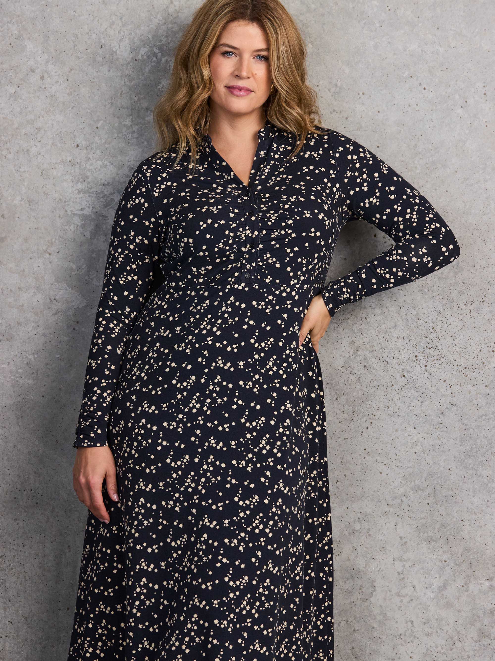Navy Ditsy Print Shirt Dress - Image 4