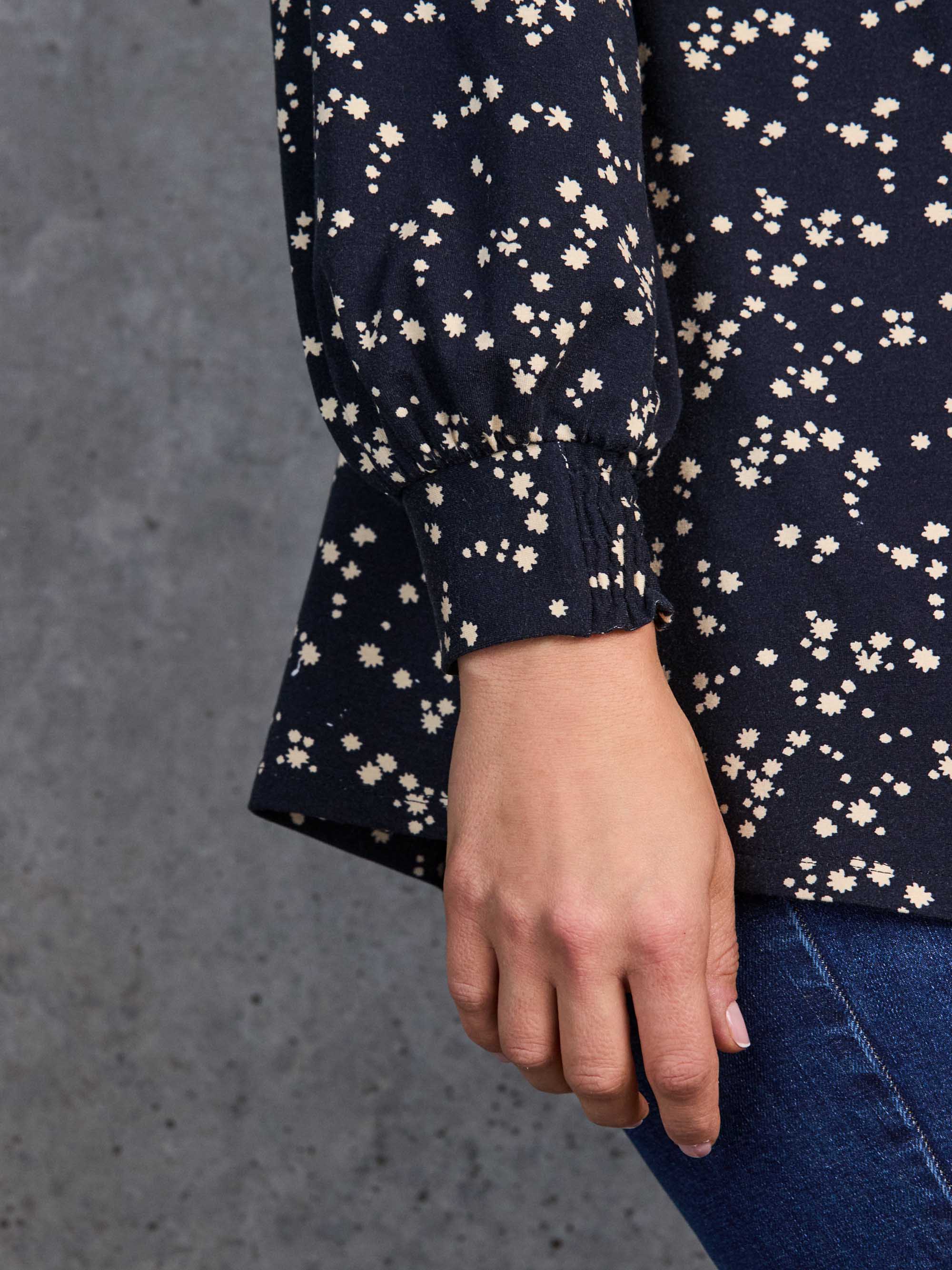 Petite Navy Ditsy Print Nehru Collar Tunic - Image 8
