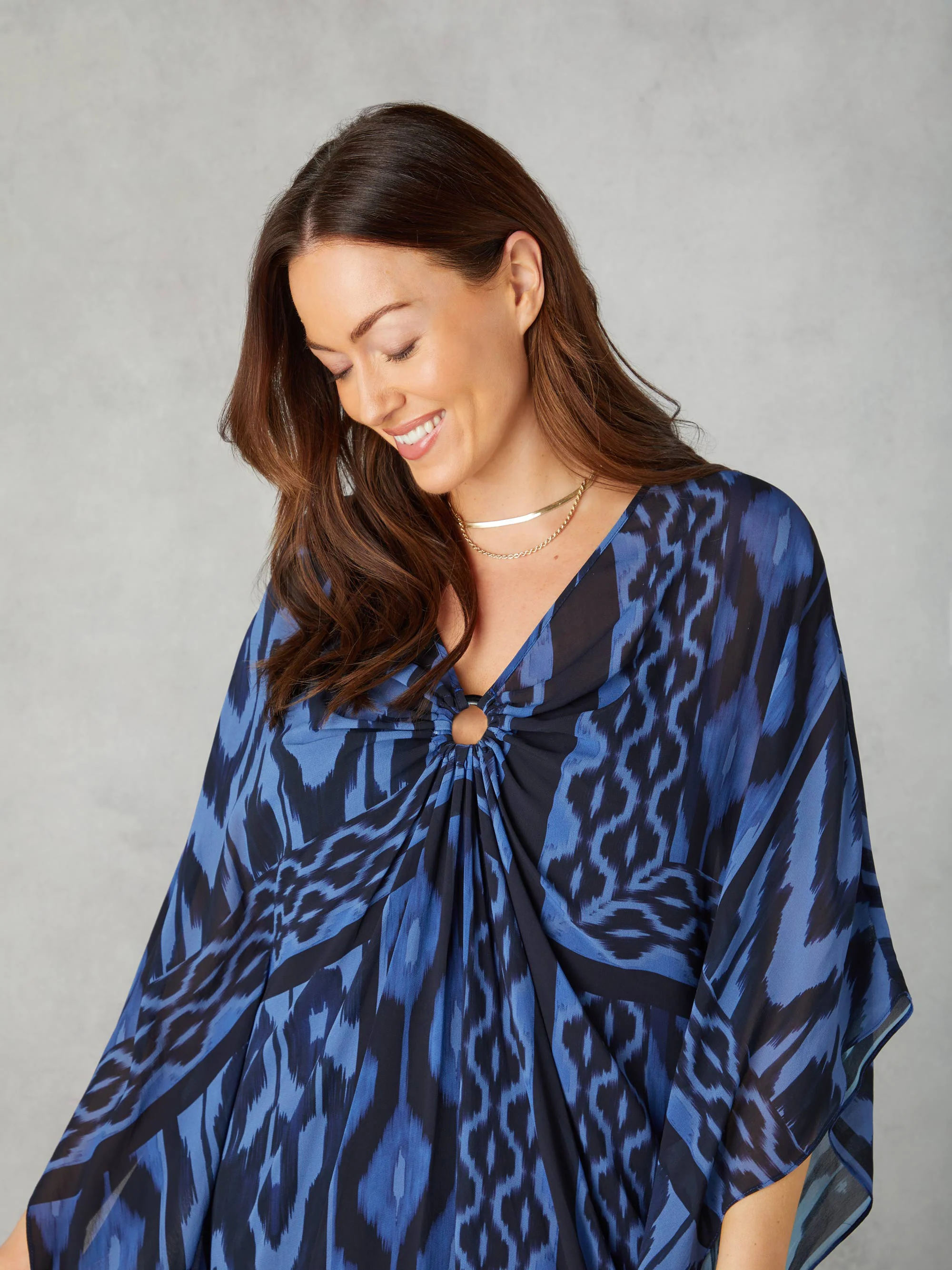 Petite Navy Ikat Print Maxi Kaftan - Image 2