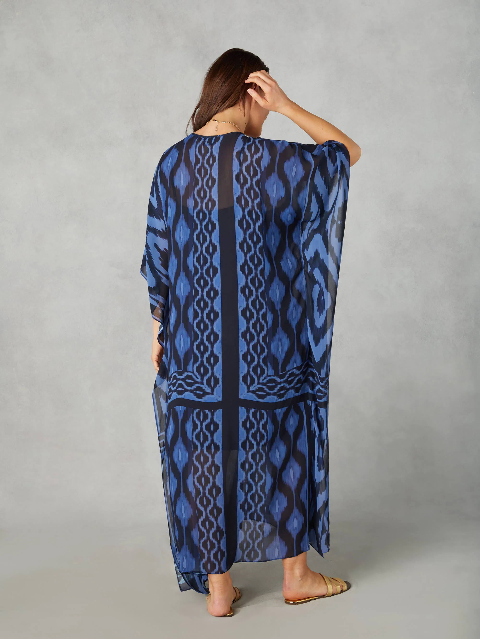 Petite Navy Ikat Print Maxi Kaftan - Image 3