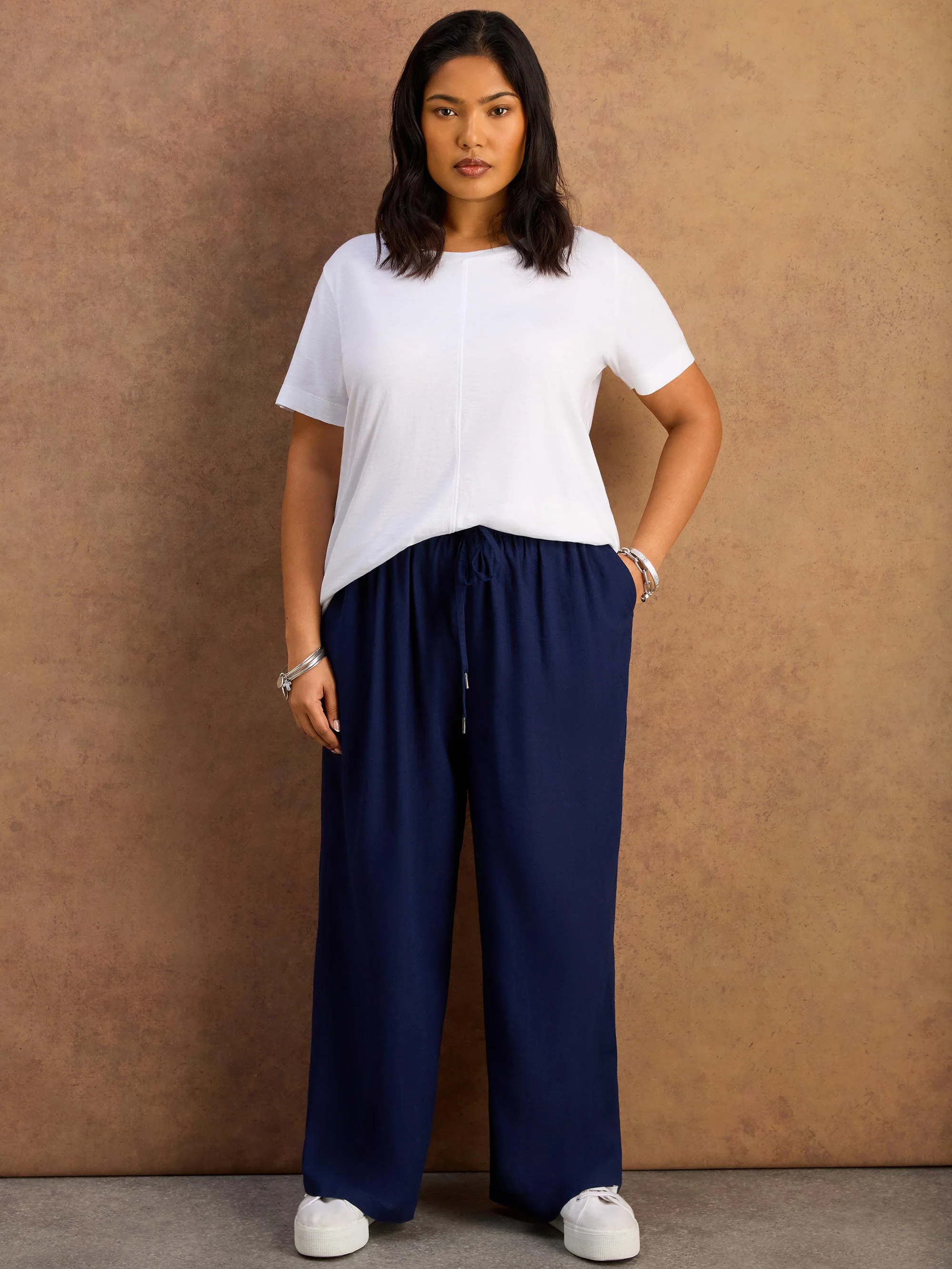 Petite Navy Linen Blend Drawstring Trousers - Image 4