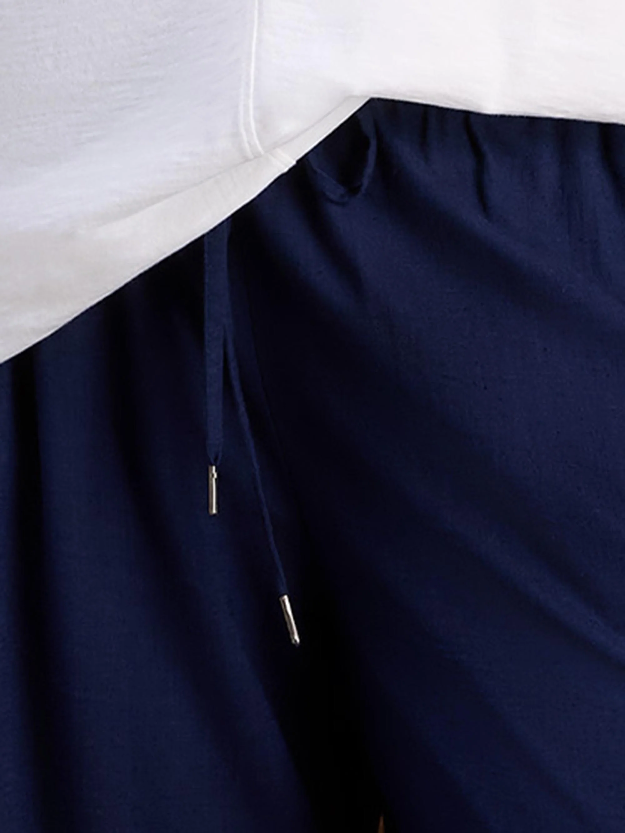Petite Navy Linen Blend Drawstring Trousers - Image 5