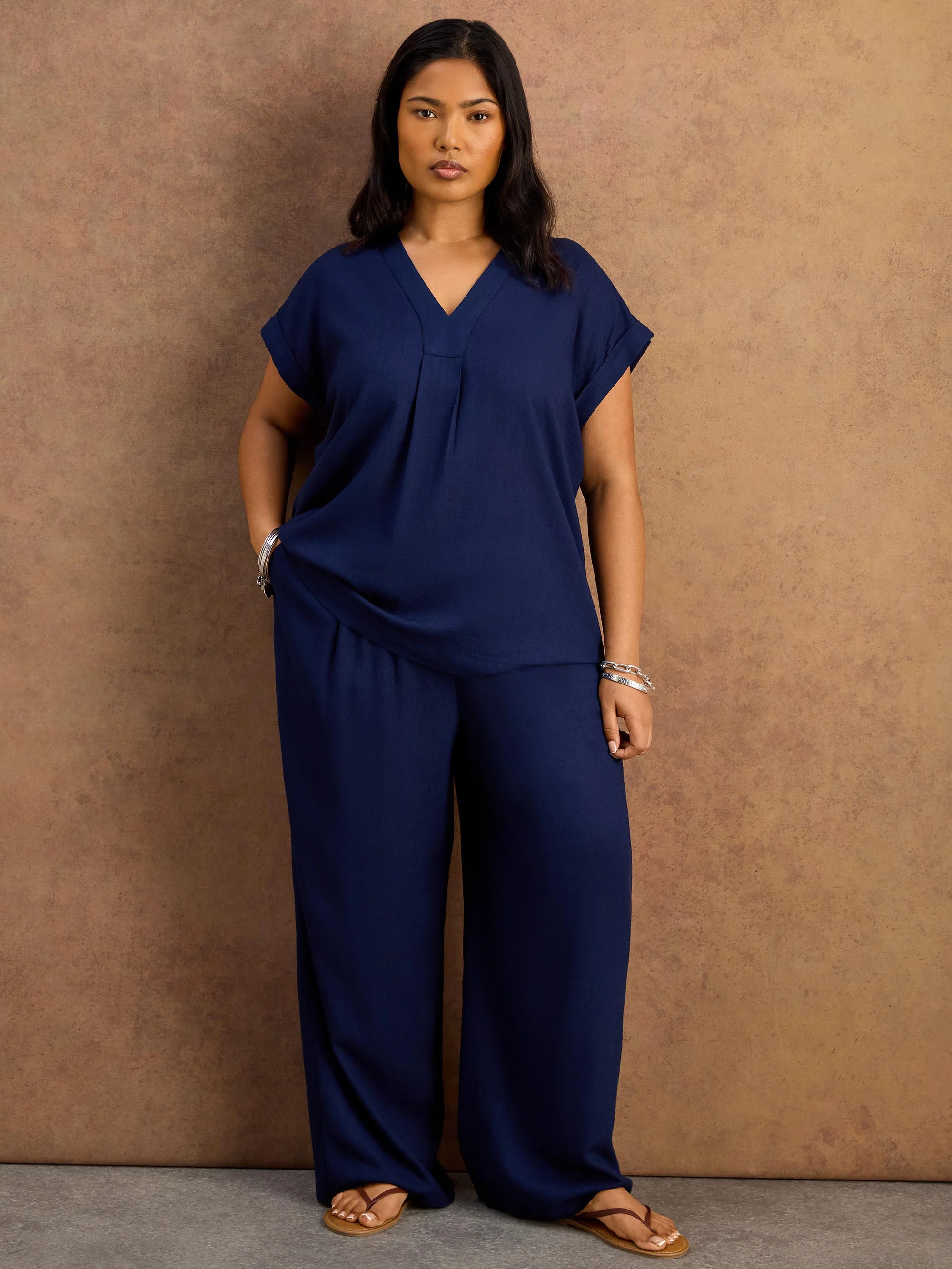 Petite Navy Linen Blend Drawstring Trousers - Image 6