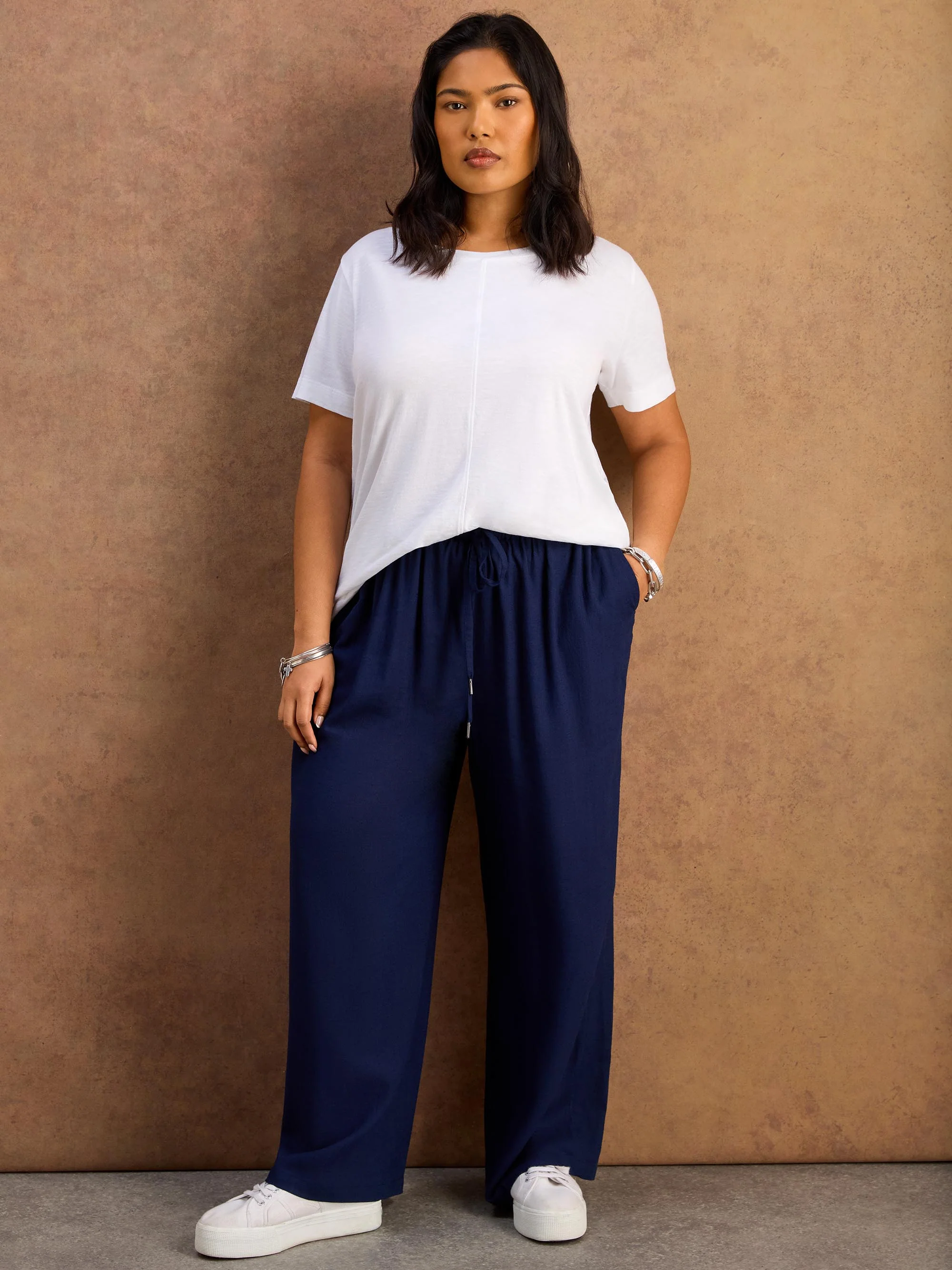 Petite Navy Linen Blend Drawstring Trousers - Image 7