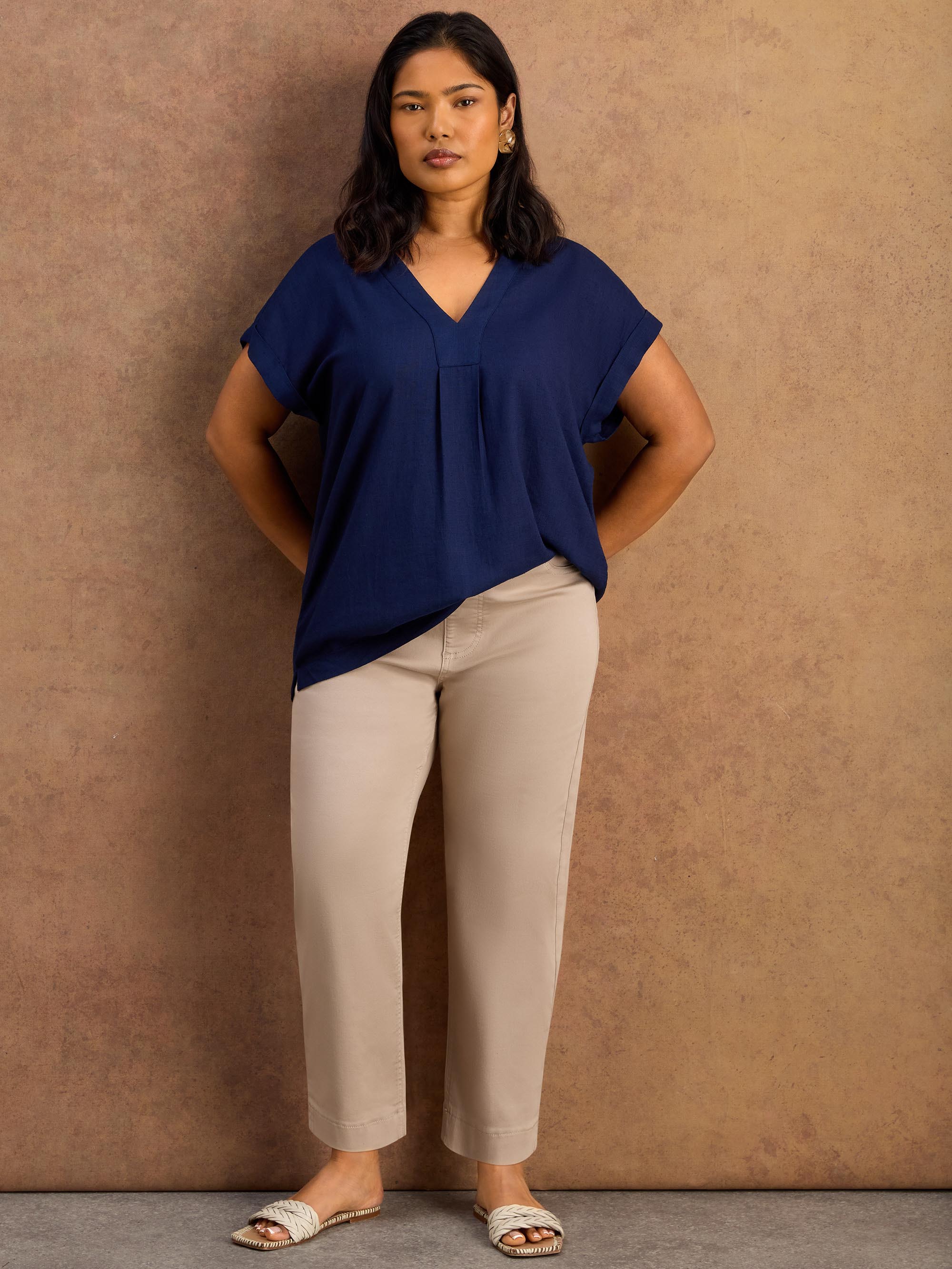 Petite Navy Linen Blend V-Neck Top - Image 5
