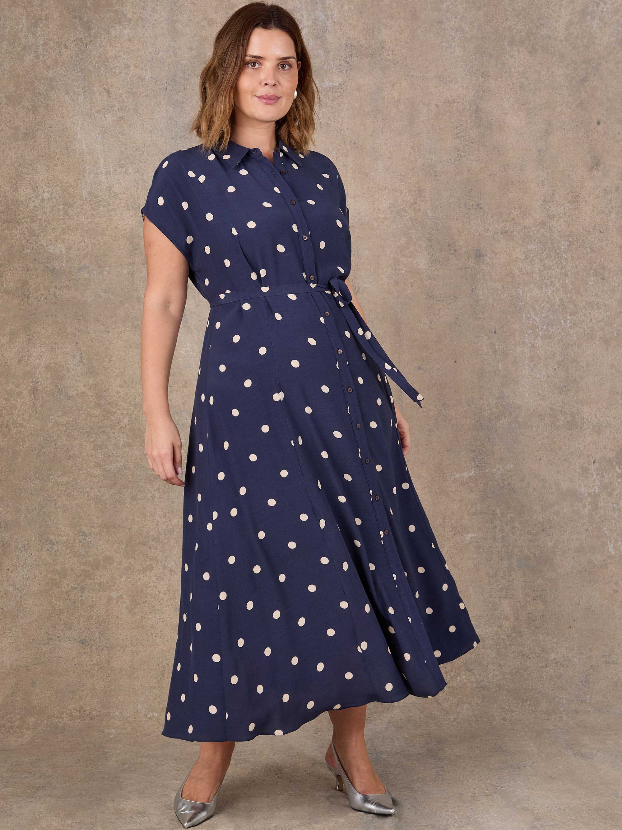 Petite Navy Polka Dot Print Midaxi Shirt Dress - Image 2