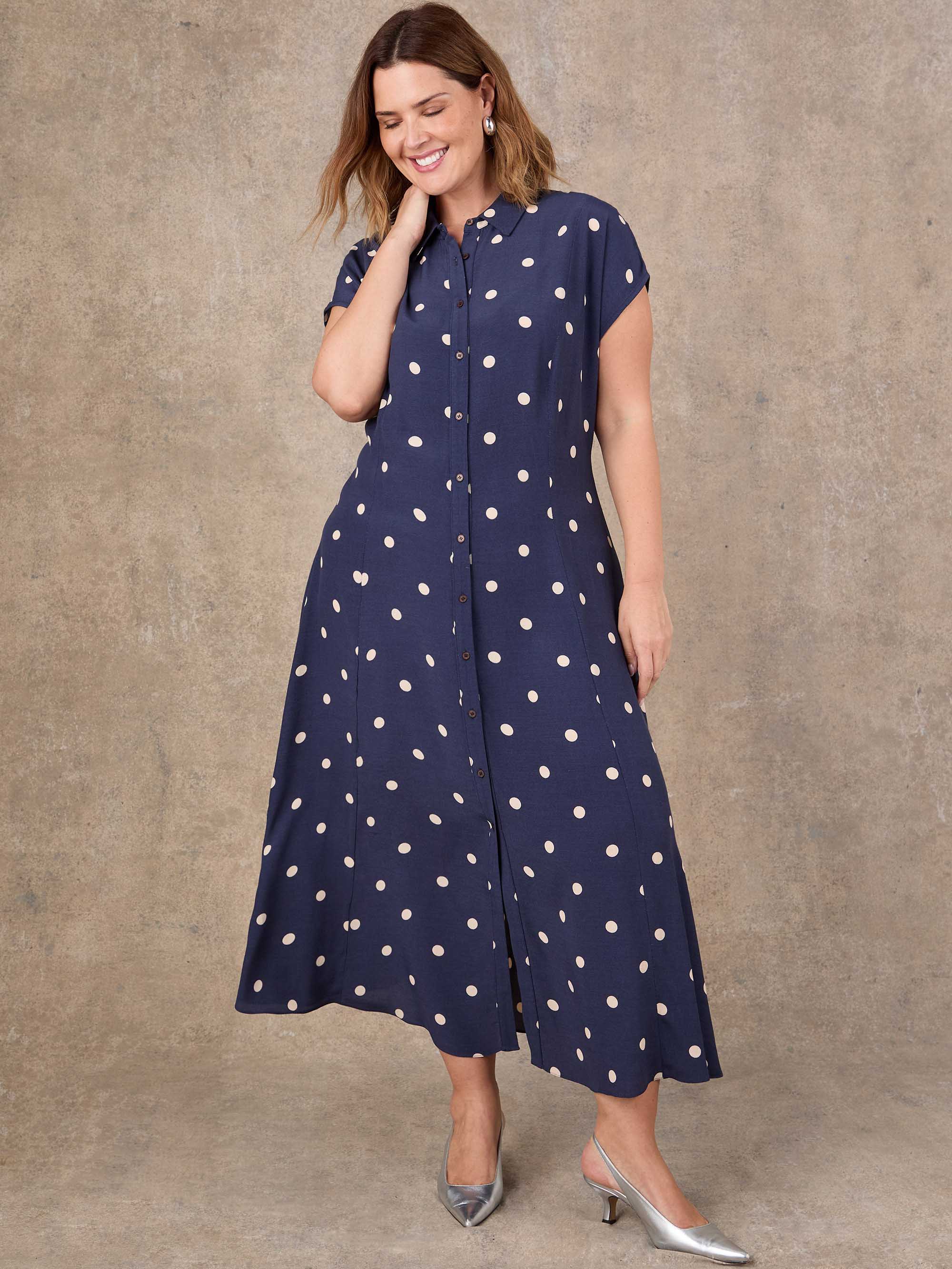 Petite Navy Polka Dot Print Midaxi Shirt Dress - Image 4