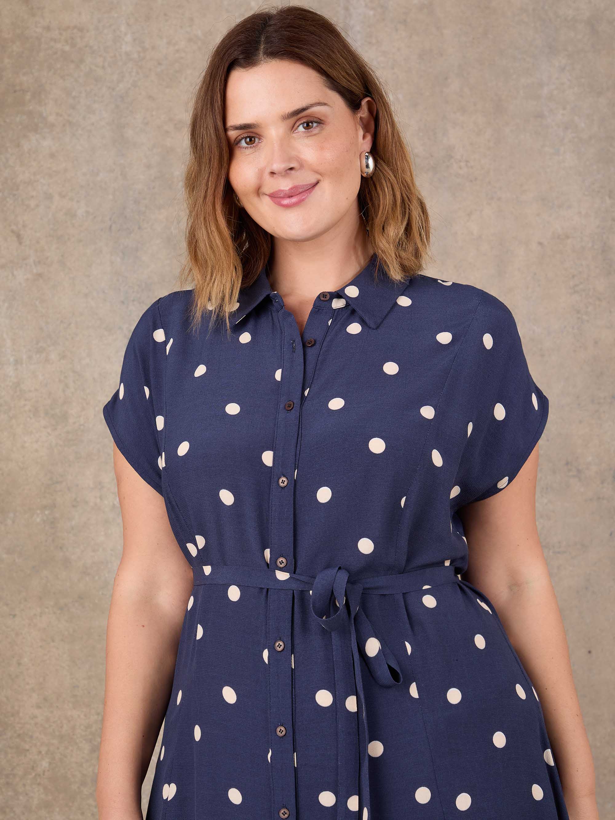 Petite Navy Polka Dot Print Midaxi Shirt Dress - Image 5