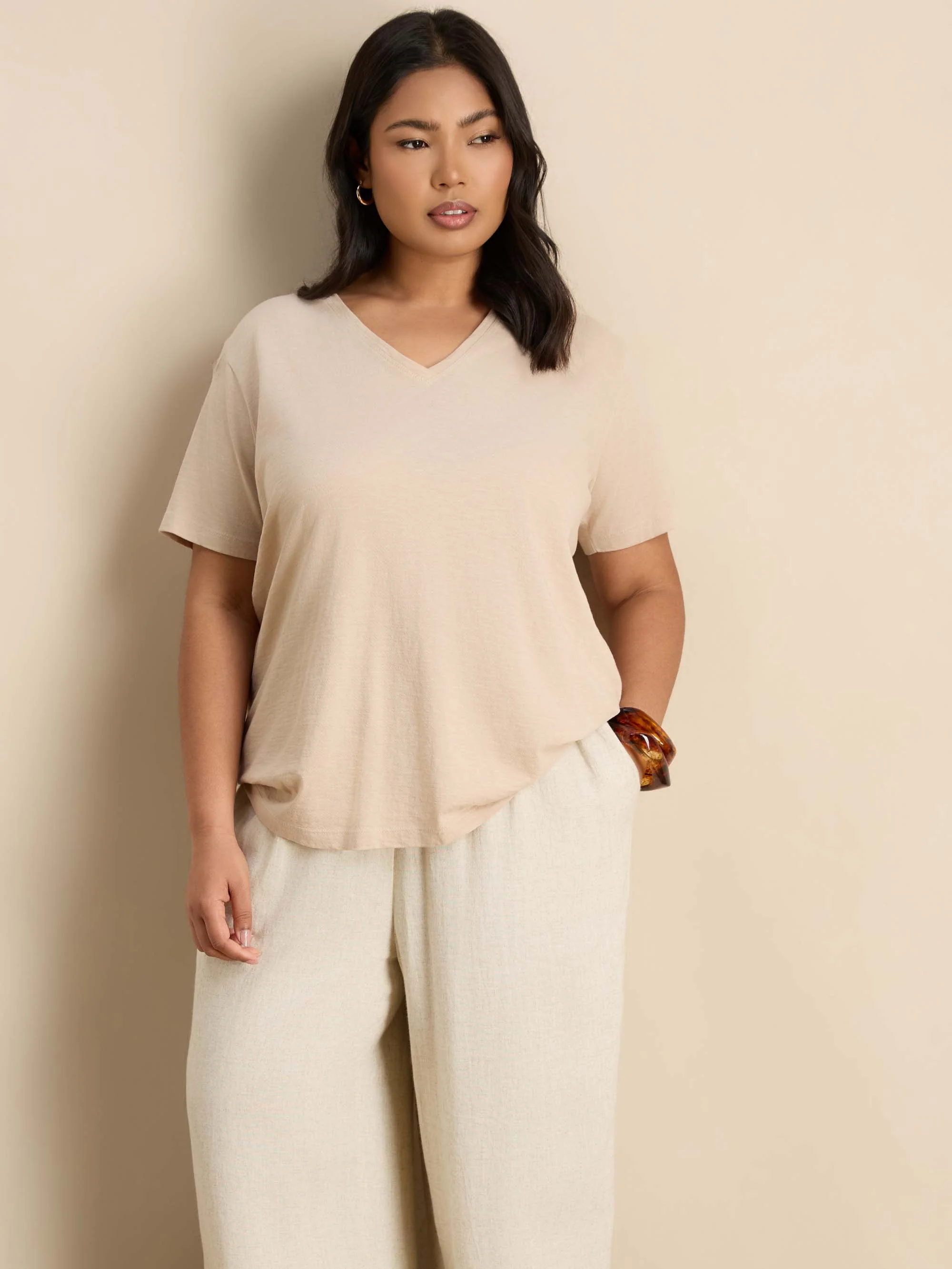 Petite Oatmeal Linen Blend Drawstring Trousers - Image 3