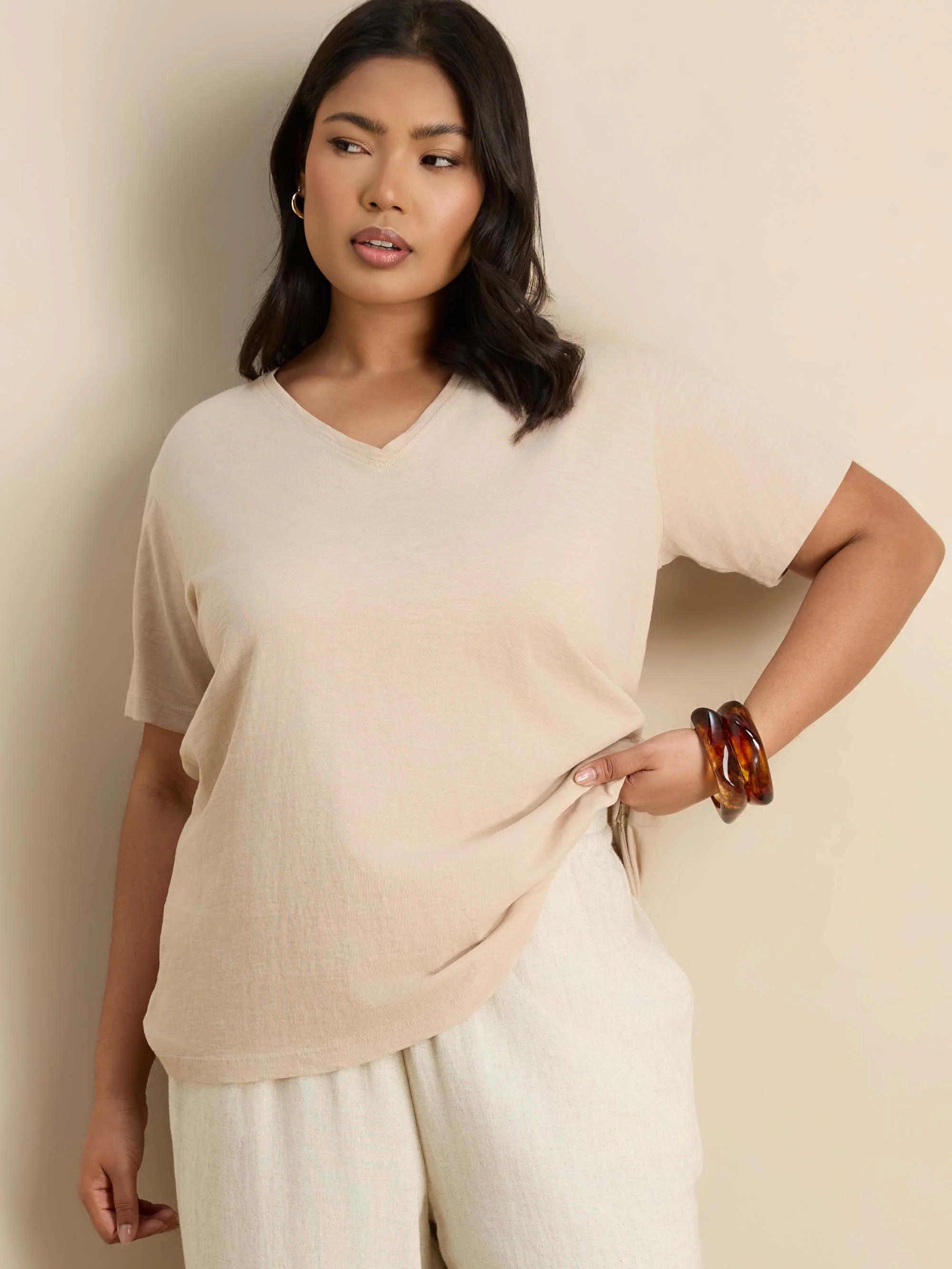 Petite Oatmeal Linen Blend Drawstring Trousers - Image 5