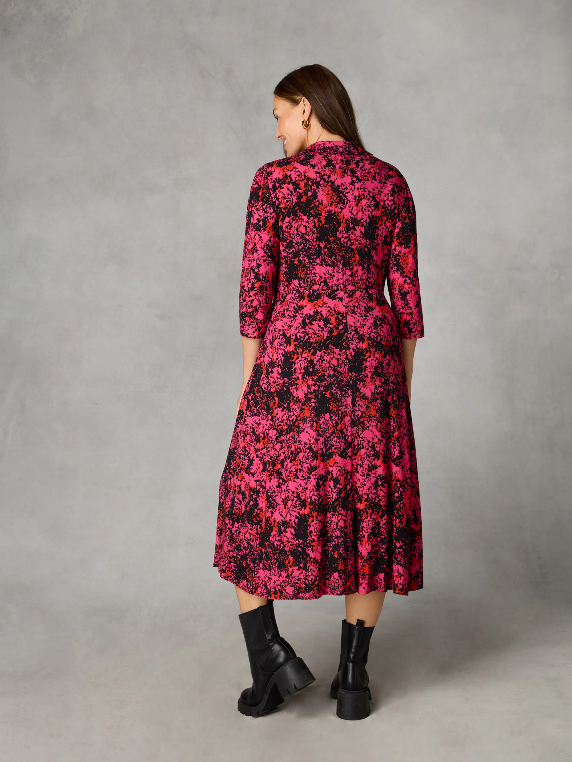 Petite Pink Floral Print Jersey Empire Seam Shirt Dress - Image 3