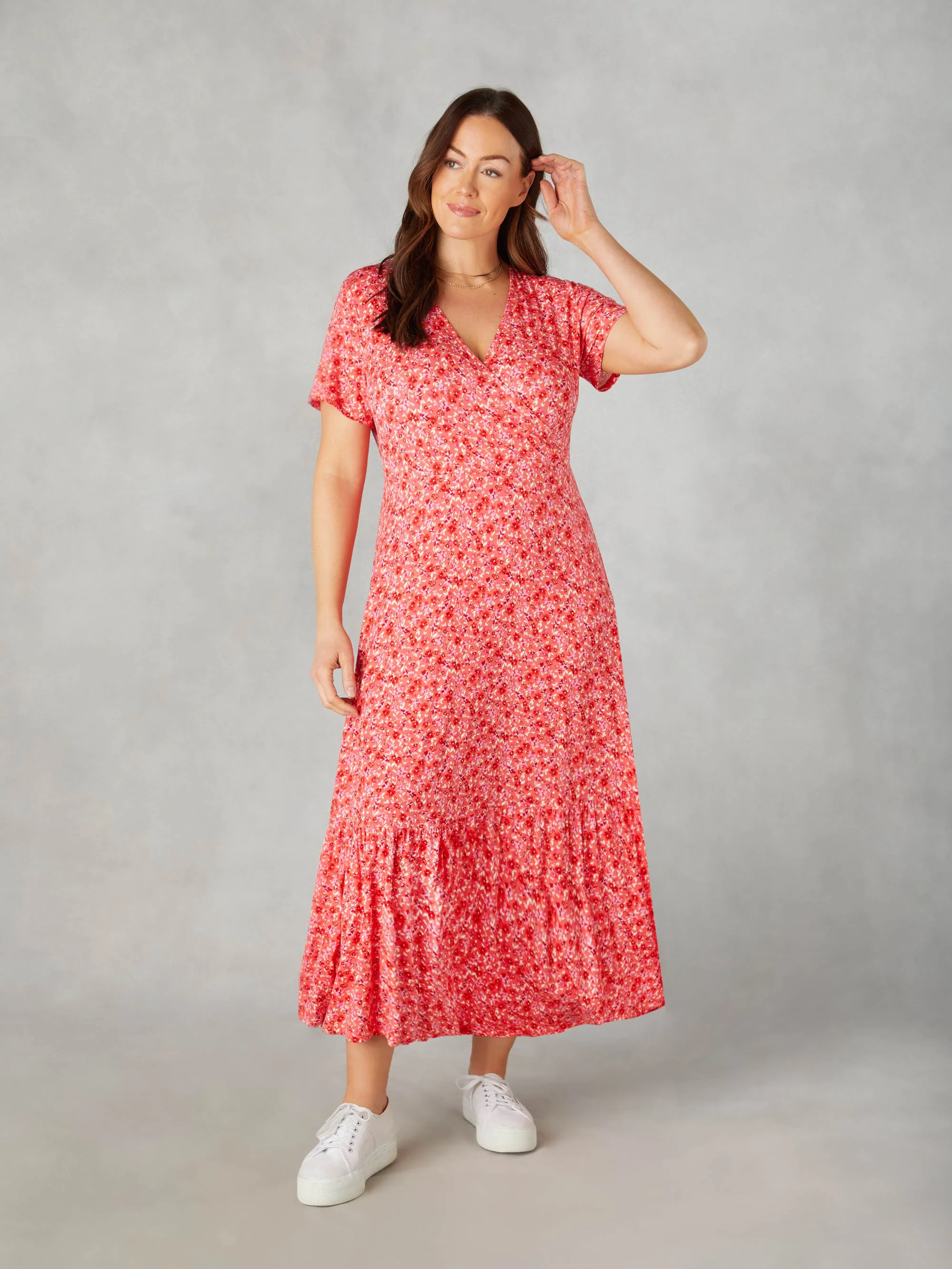 Petite Pink Ditsy Print Jersey Wrap Dress - Image 2