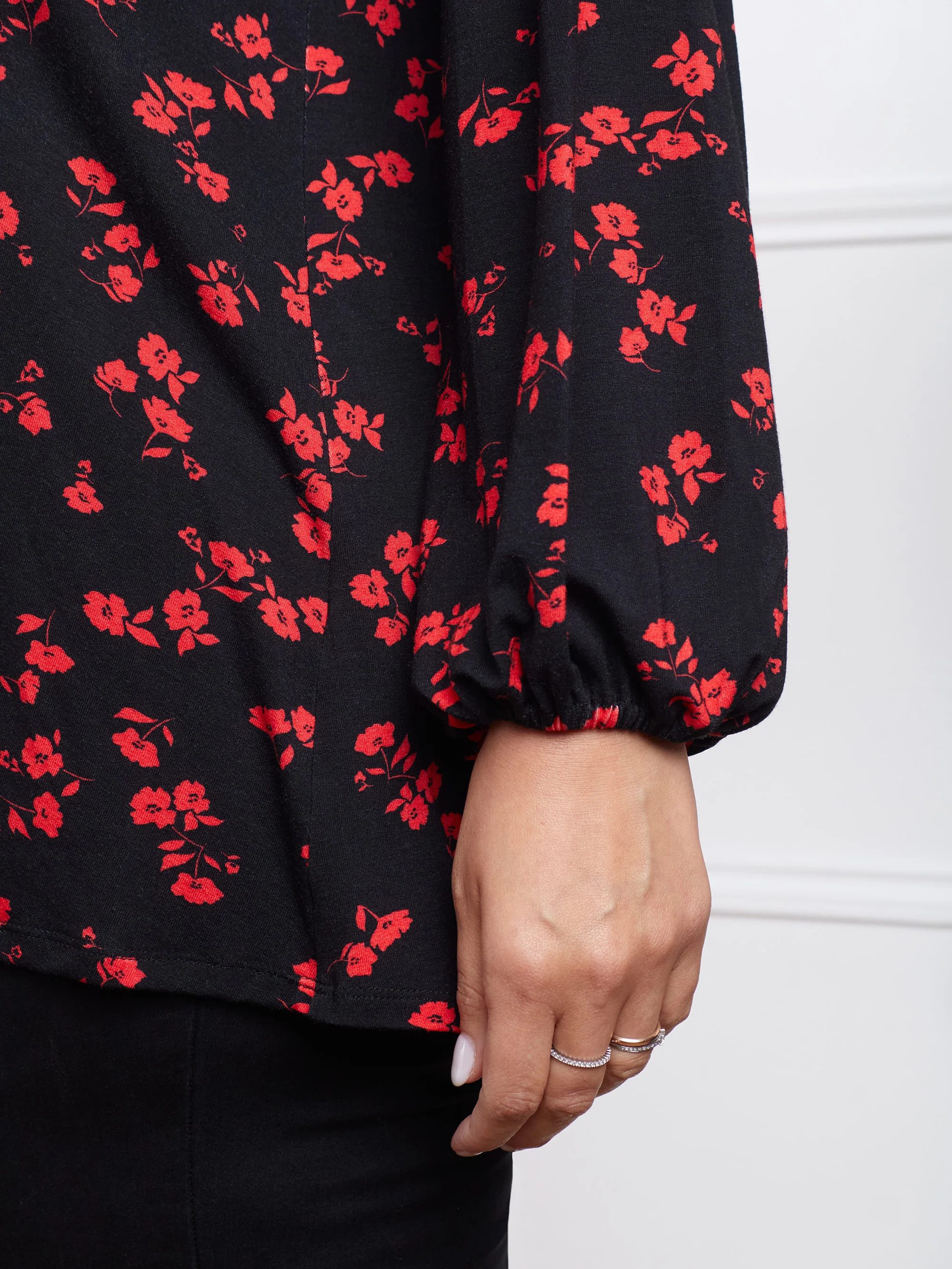 Red Floral Print Open Collared Tunic - Image 3