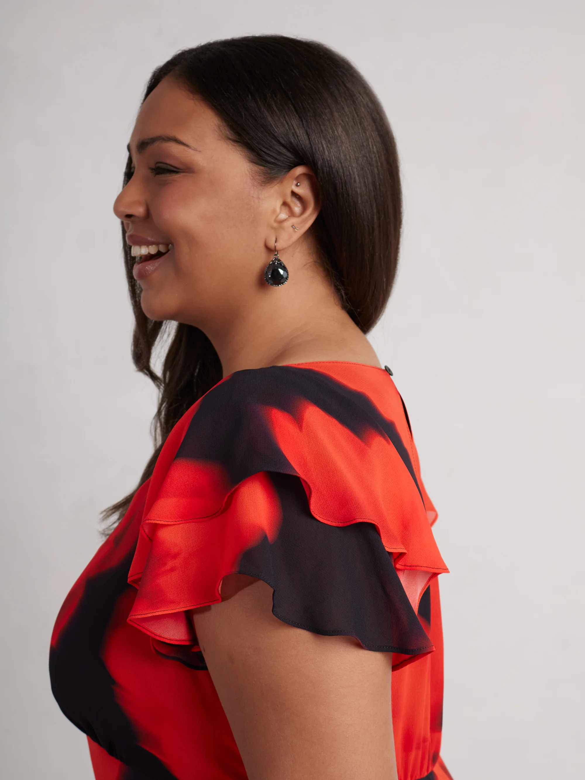 Red Floral Ruffle Shoulder Maxi Dress - Image 7