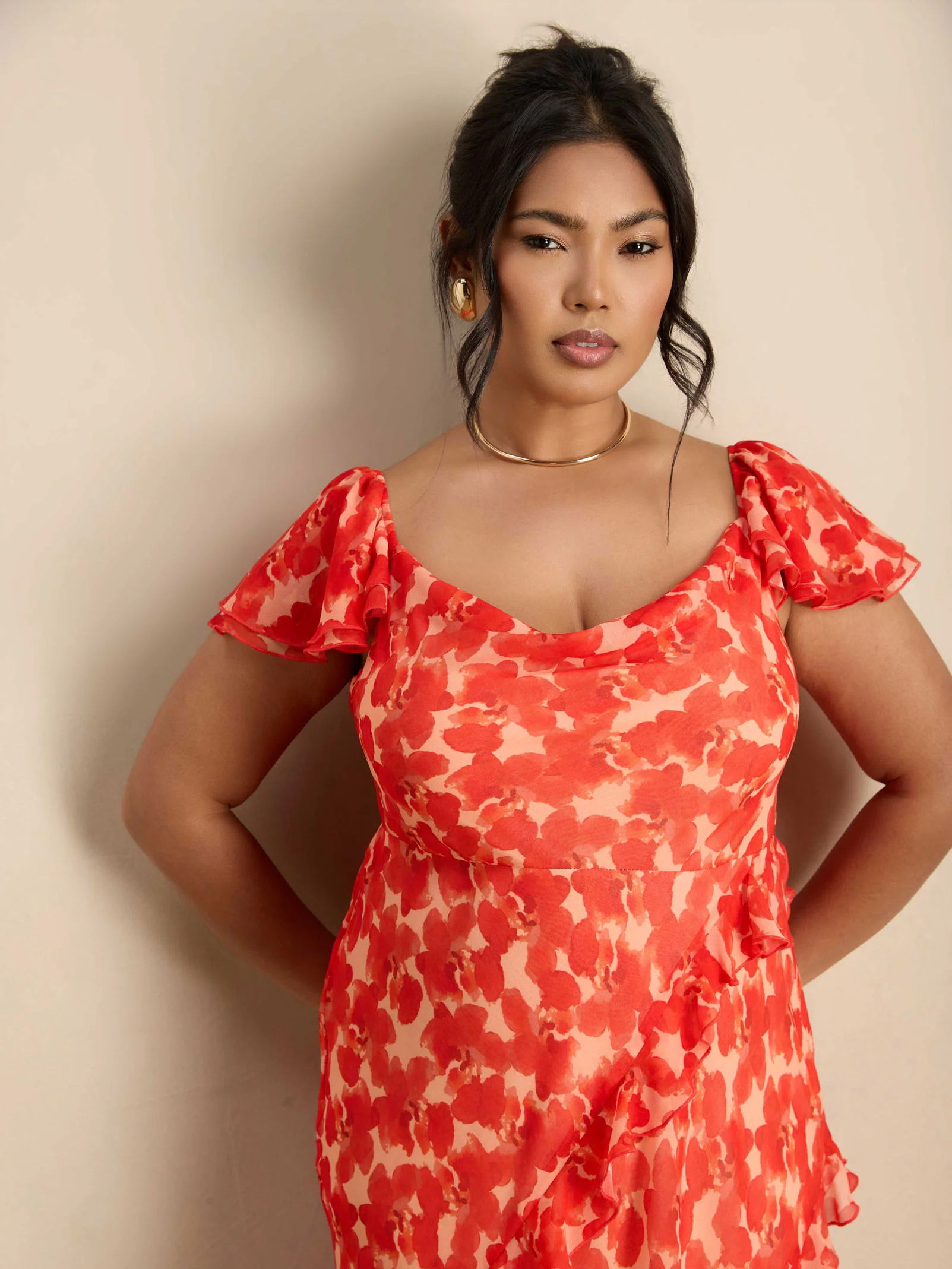 Petite Red Floral Ruffle Sleeve Maxi Dress - Image 5