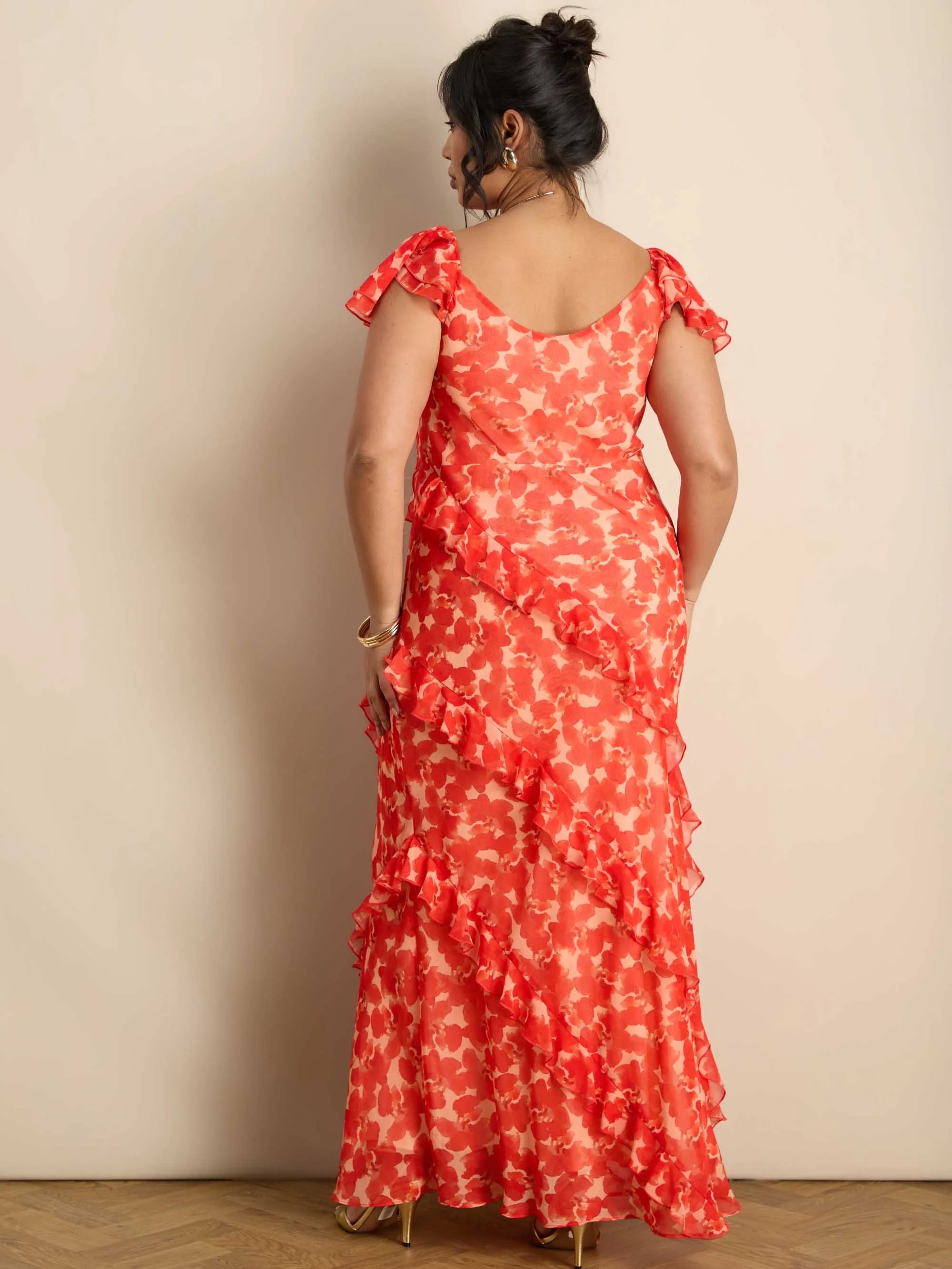 Petite Red Floral Ruffle Sleeve Maxi Dress - Image 7