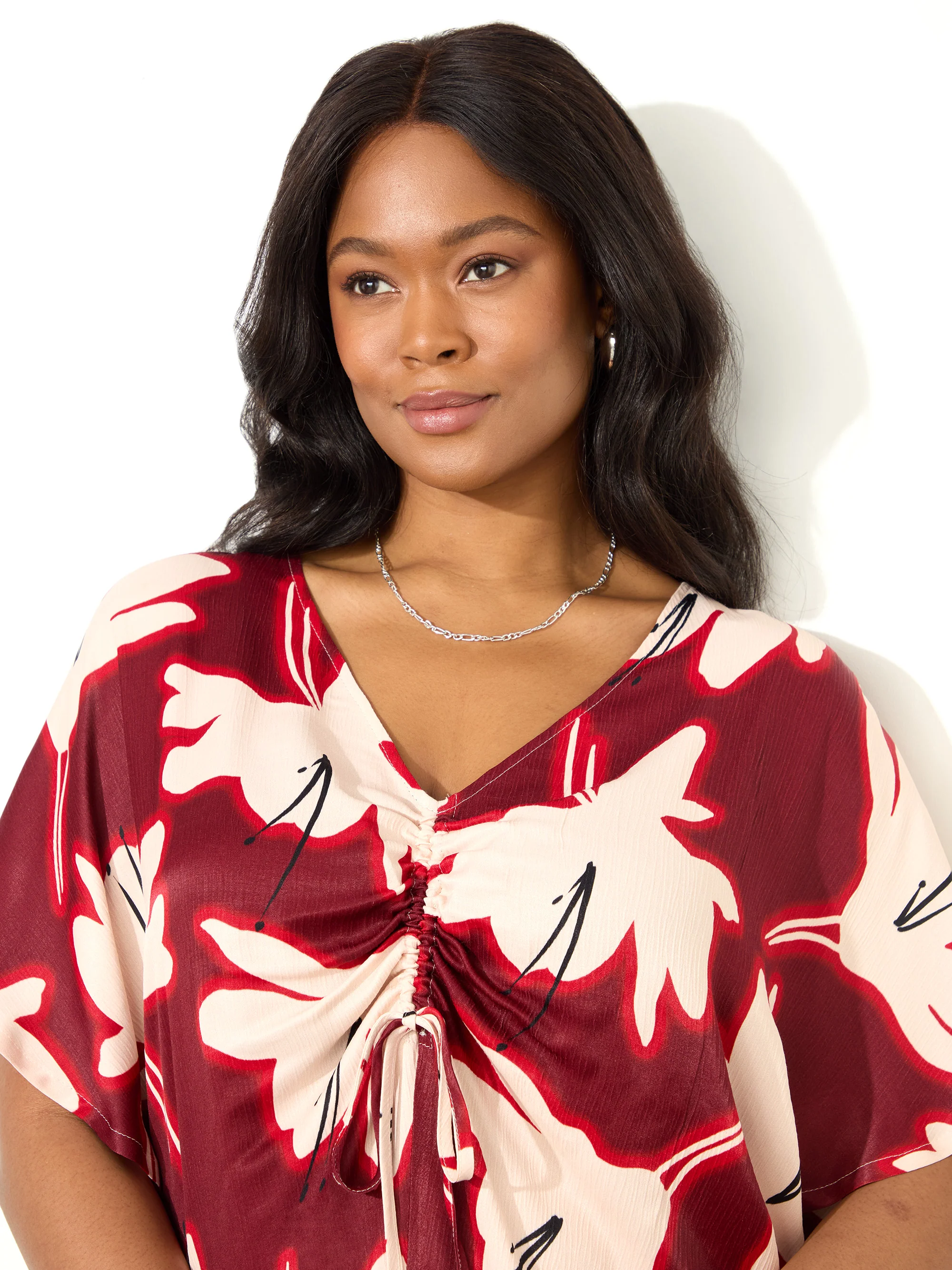 Petite Red Floral Print Ruched Front Blouse - Image 4