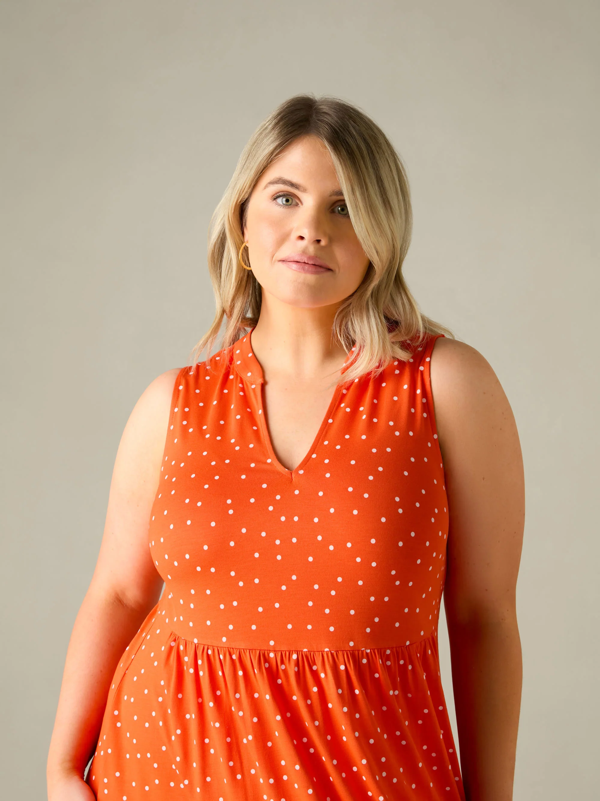 Petite Red Spot Print Jersey Sleeveless Midi Dress - Image 5