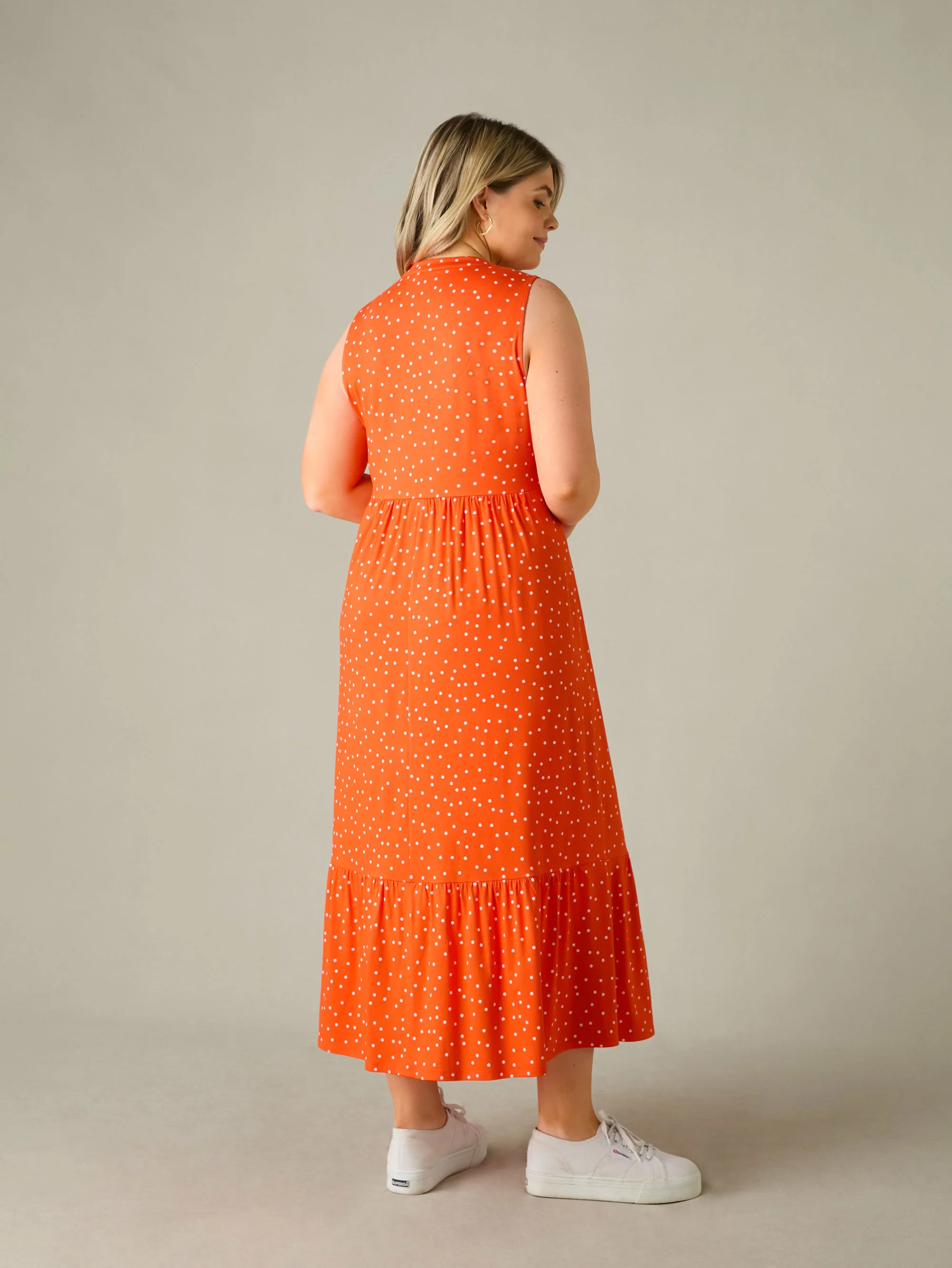 Petite Red Spot Print Jersey Sleeveless Midi Dress - Image 6