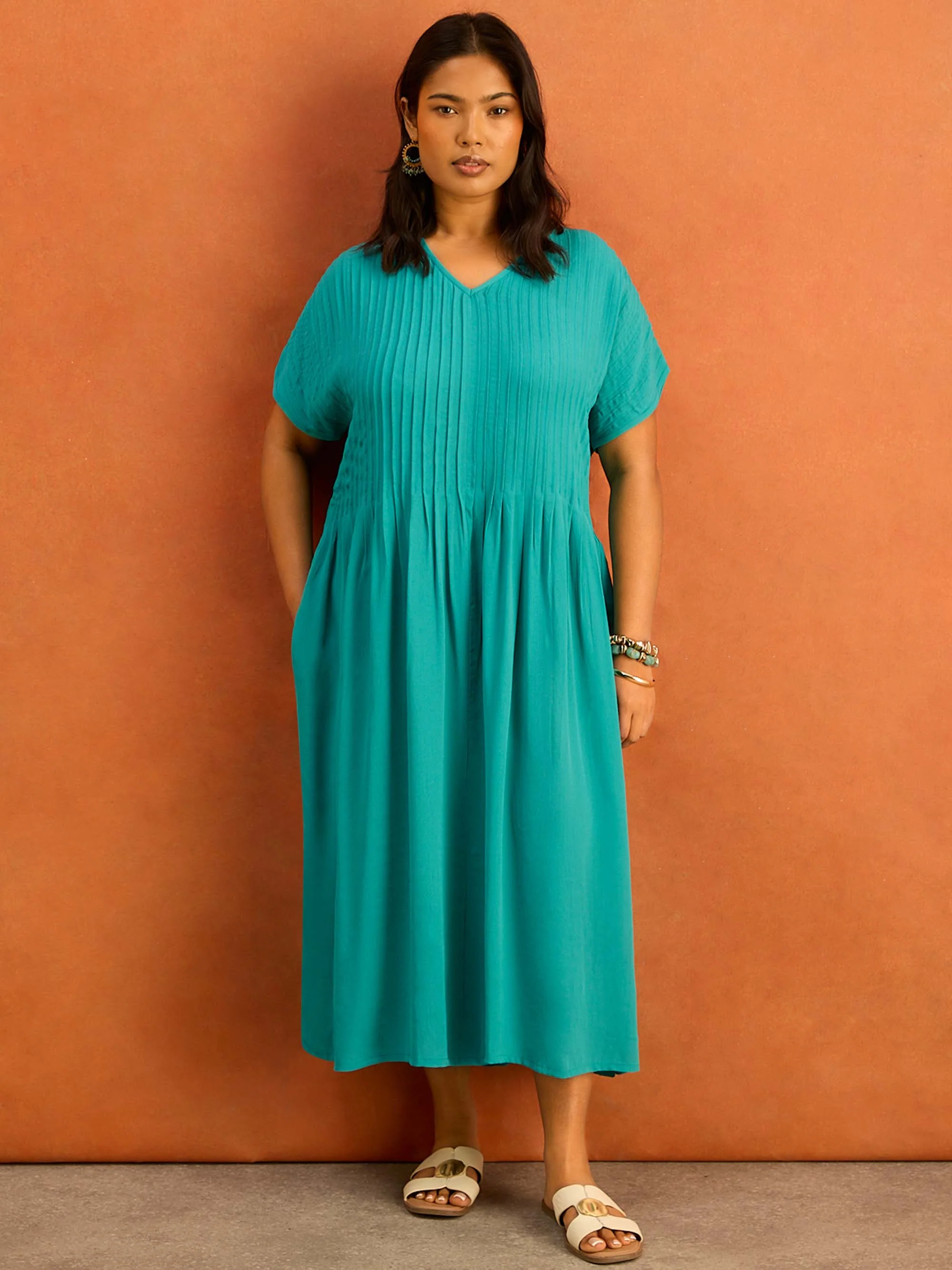 Teal Pleated Midi Dress - Image 3