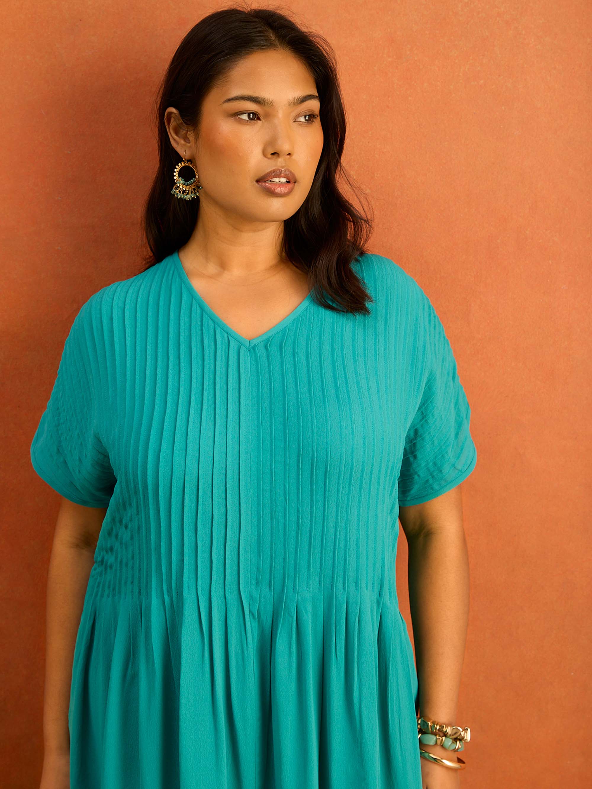 Teal Pleated Midi Dress - Image 2