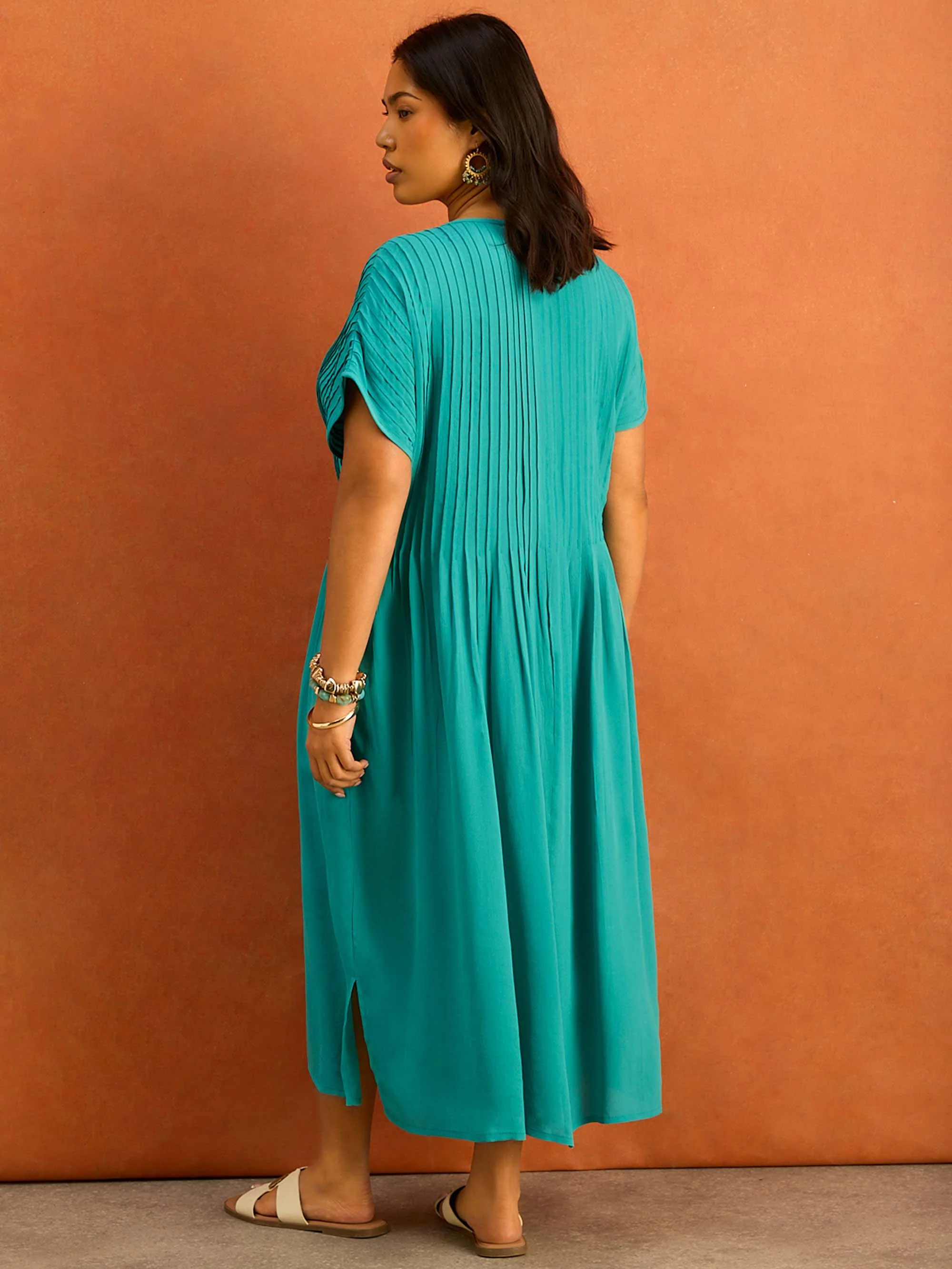 Teal Pleated Midi Dress - Image 4