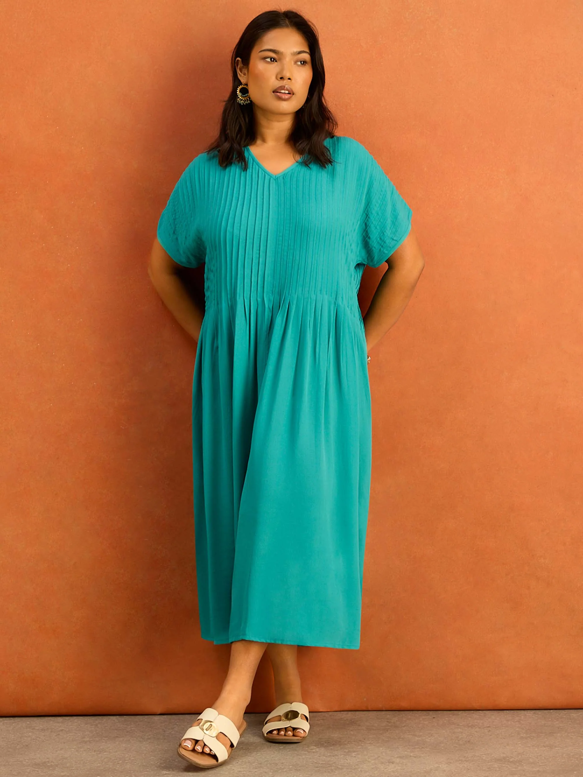 Teal Pleated Midi Dress - Image 7