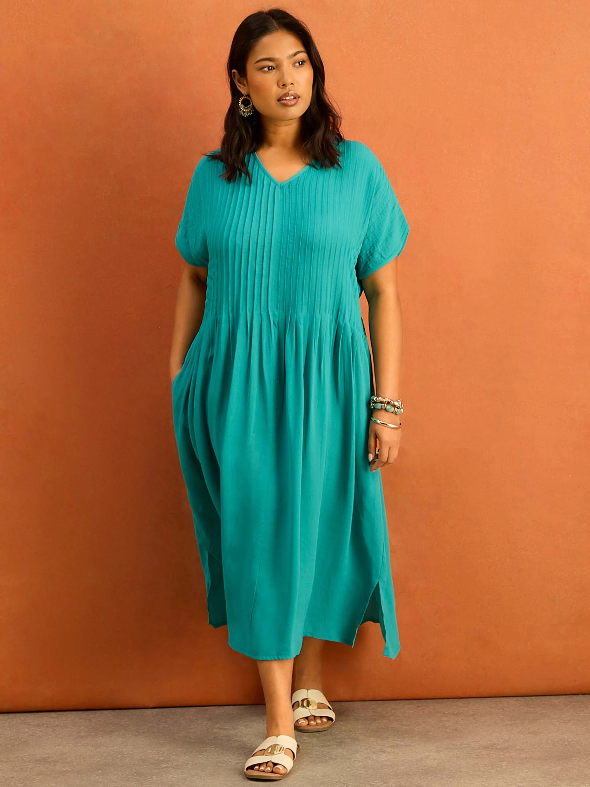 Teal Pleated Midi Dress - Image 6