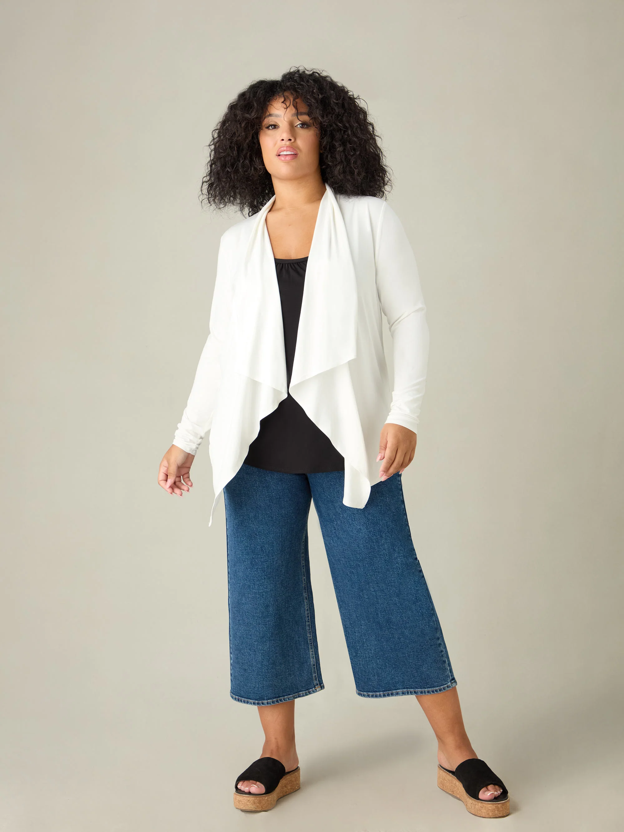 White Jersey Waterfall Cardigan - Image 2
